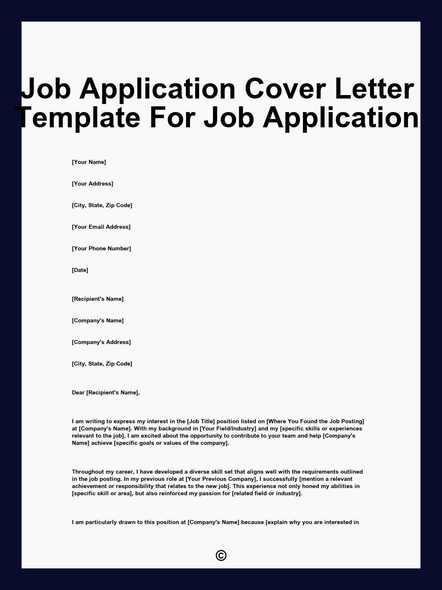Job Application Cover Letter Template For Job Application
