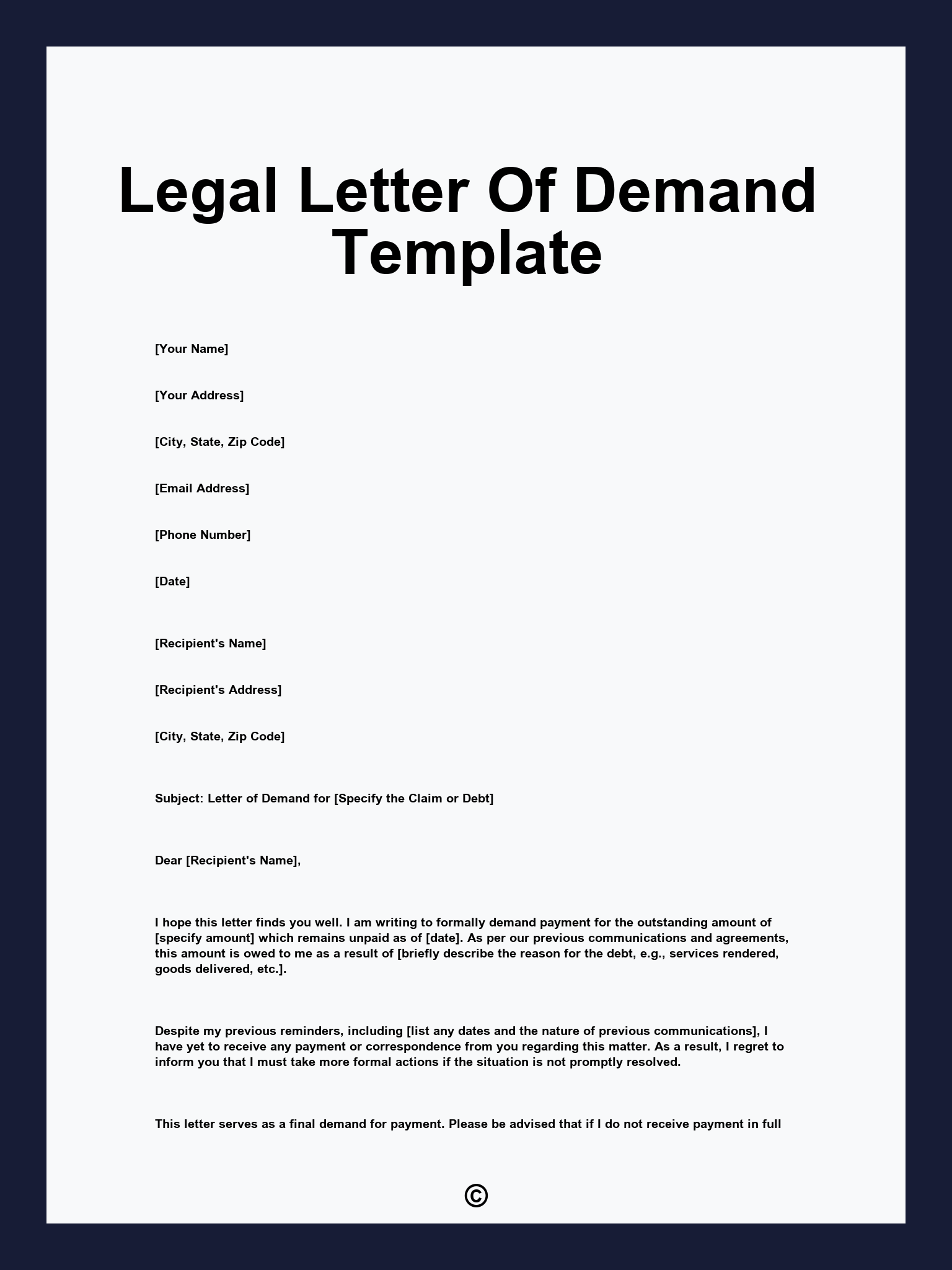 Legal Letter Of Demand Template
