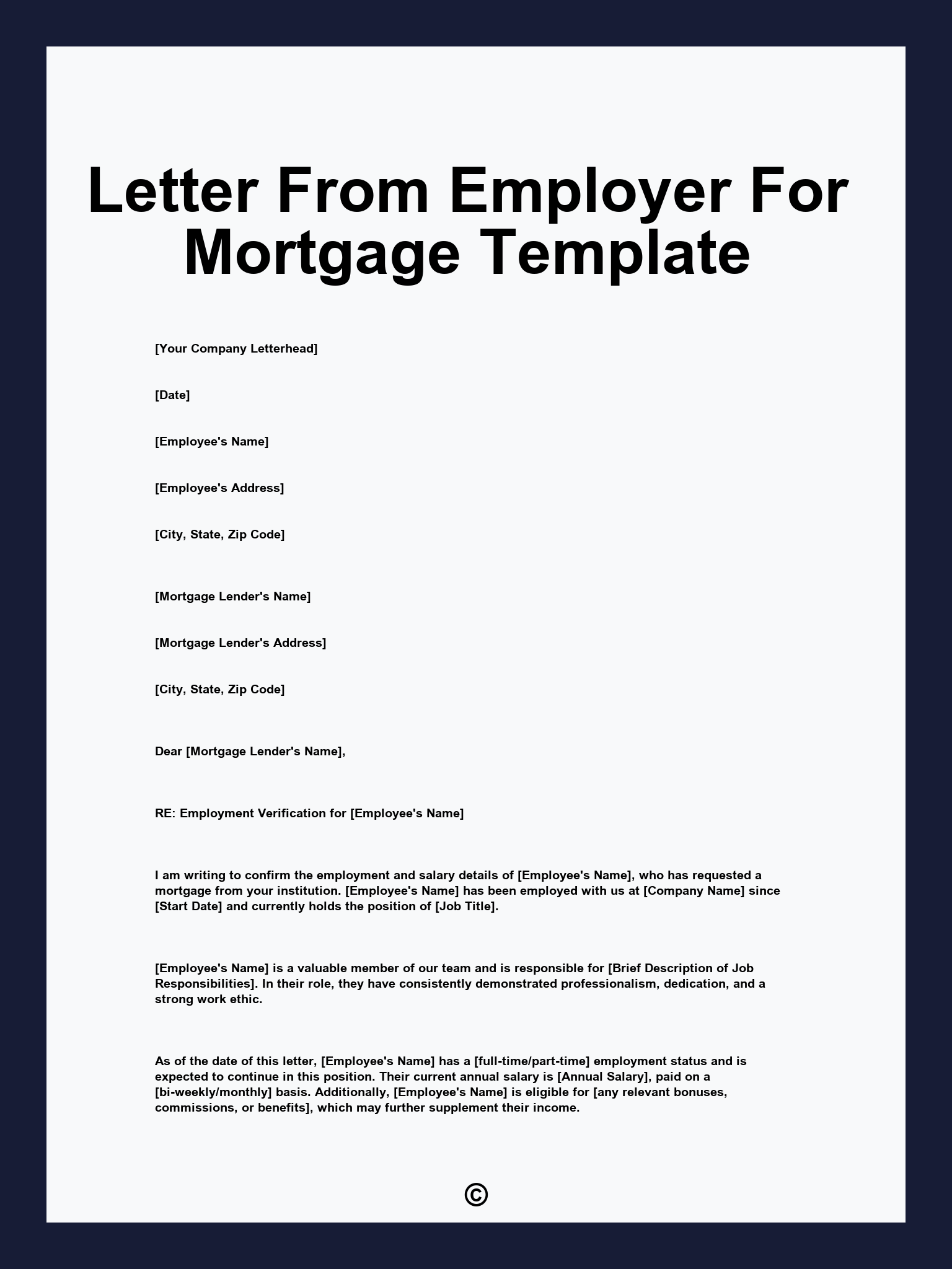 Letter From Employer For Mortgage Template