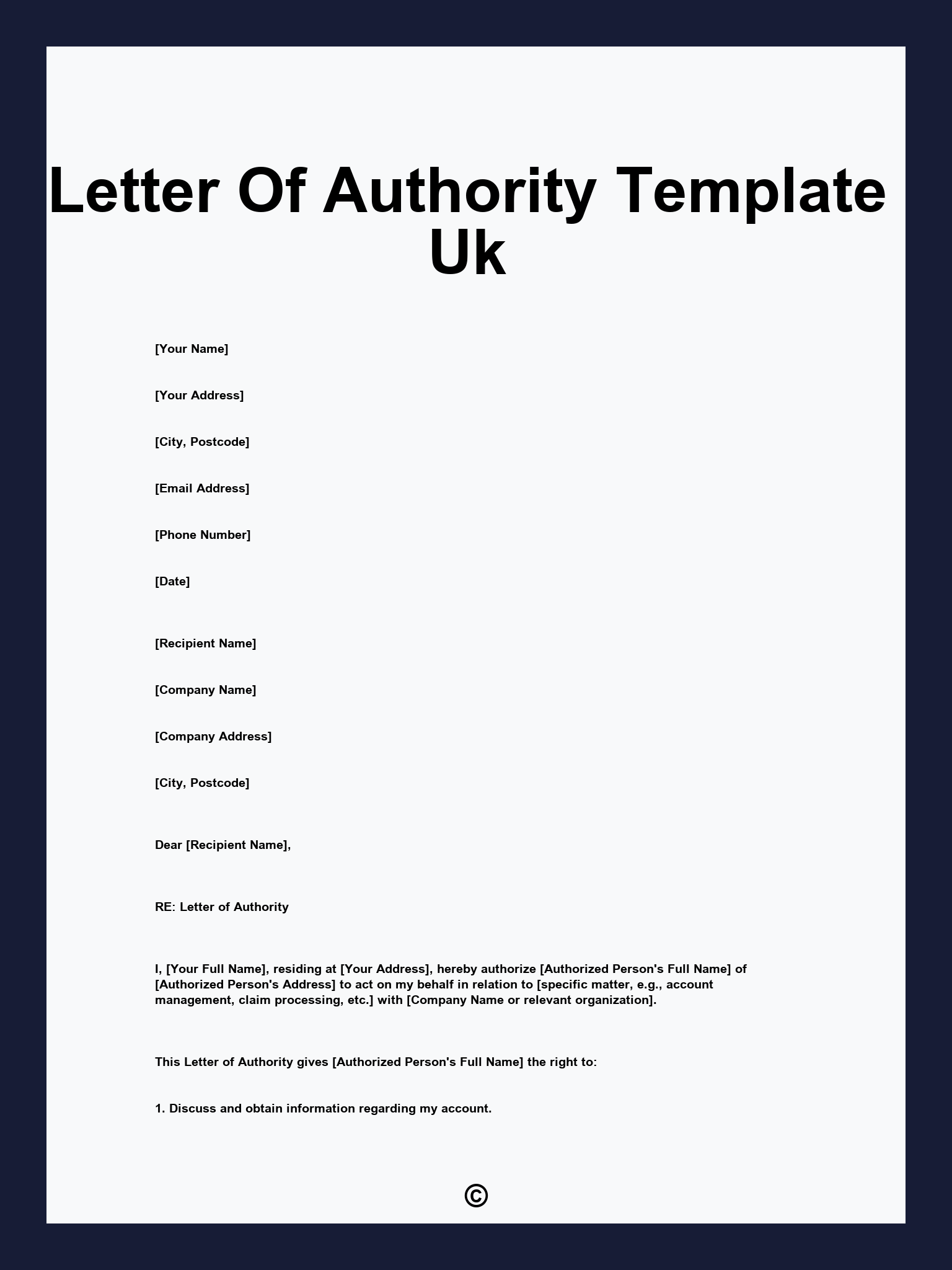Letter Of Authority Template Uk