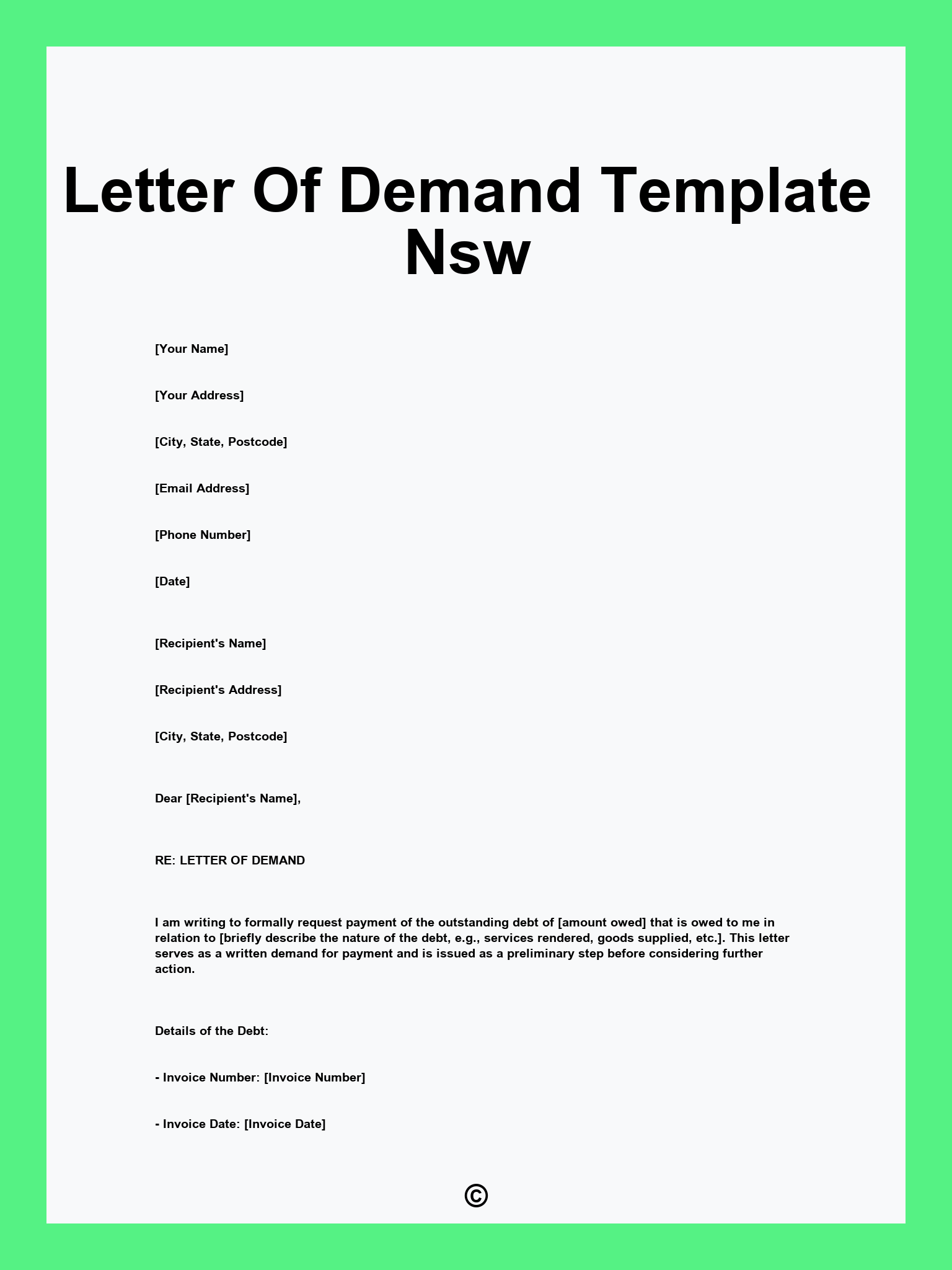 Letter Of Demand Template Nsw