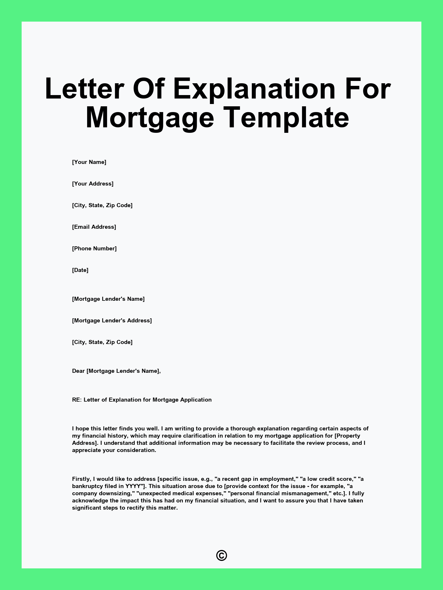 Letter Of Explanation For Mortgage Template