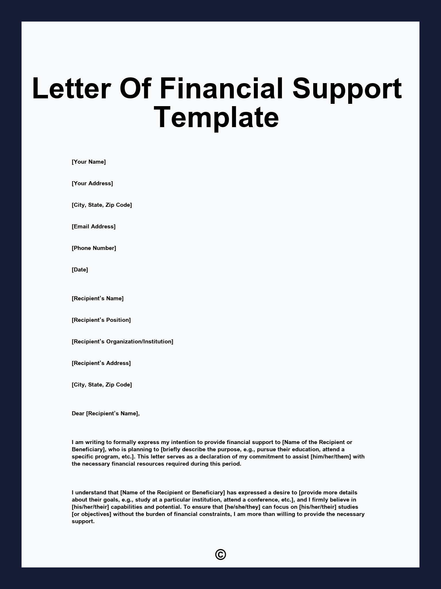 Letter Of Financial Support Template
