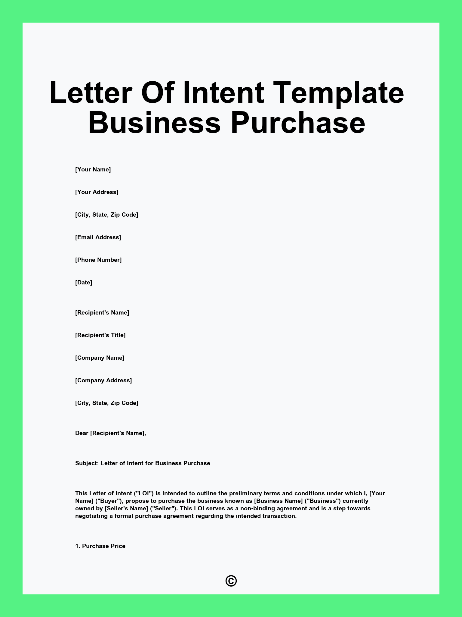 Letter Of Intent Template Business Purchase