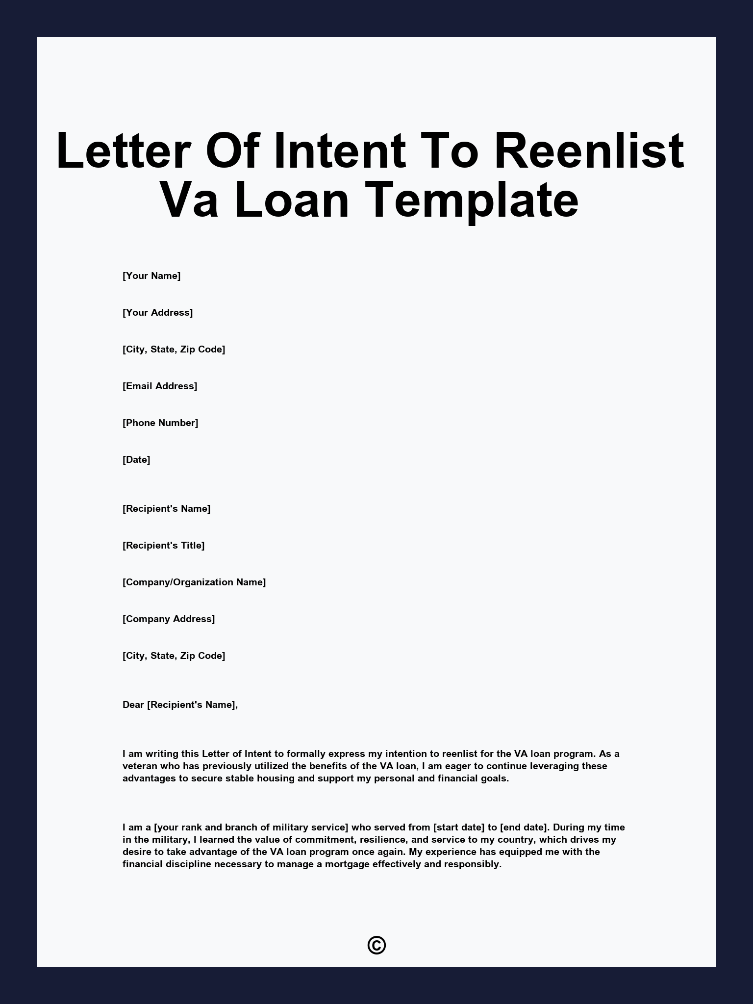 Letter Of Intent To Reenlist Va Loan Template