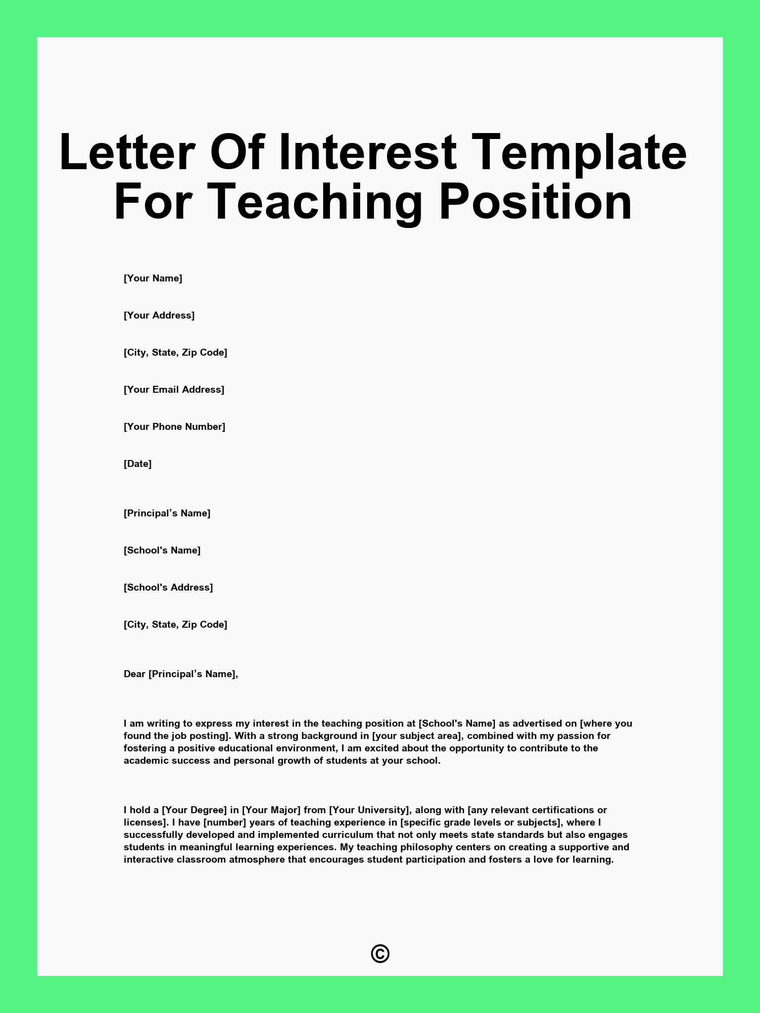 Letter Of Interest Template For Teaching Position