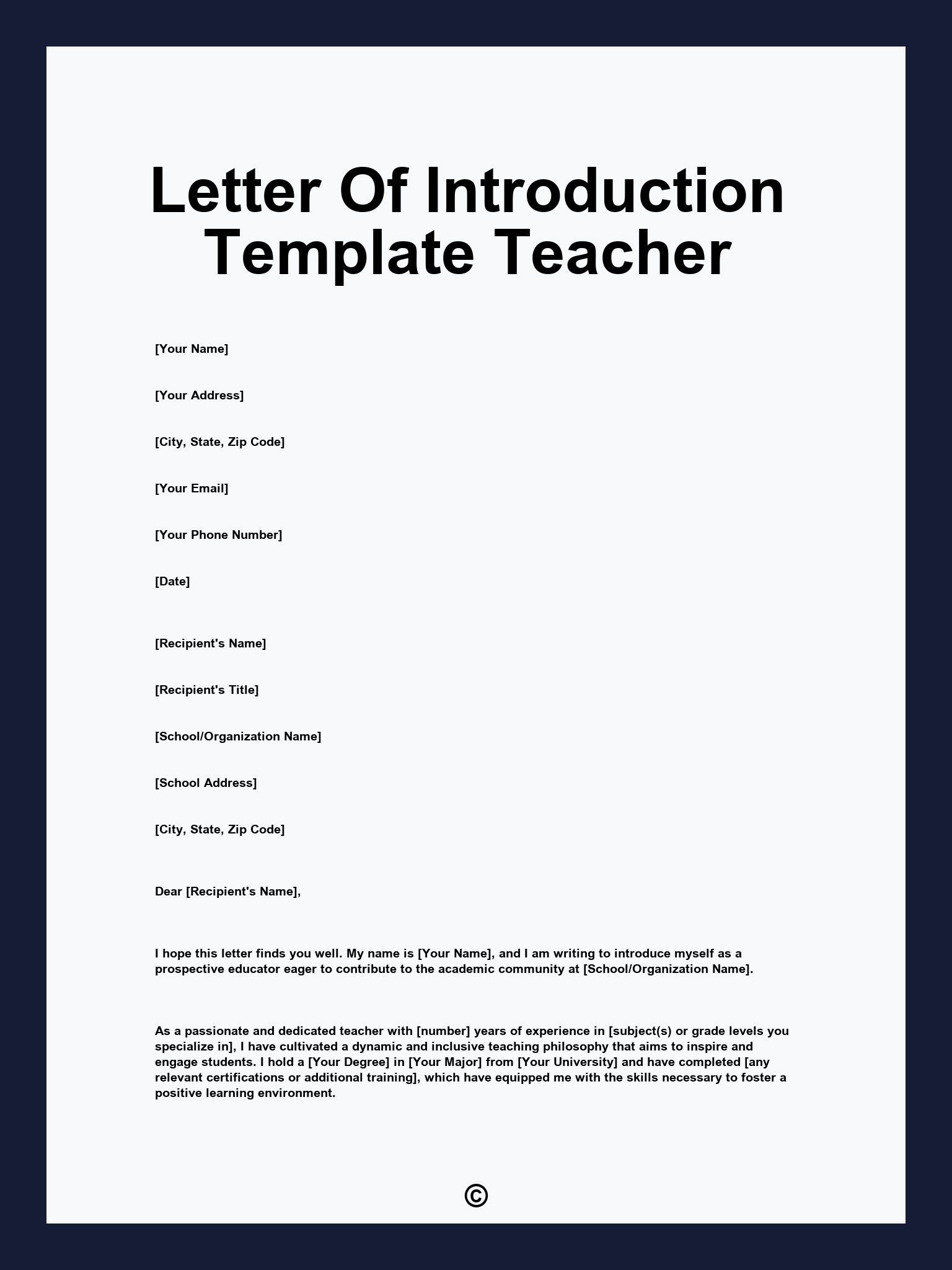 Letter Of Introduction Template Teacher