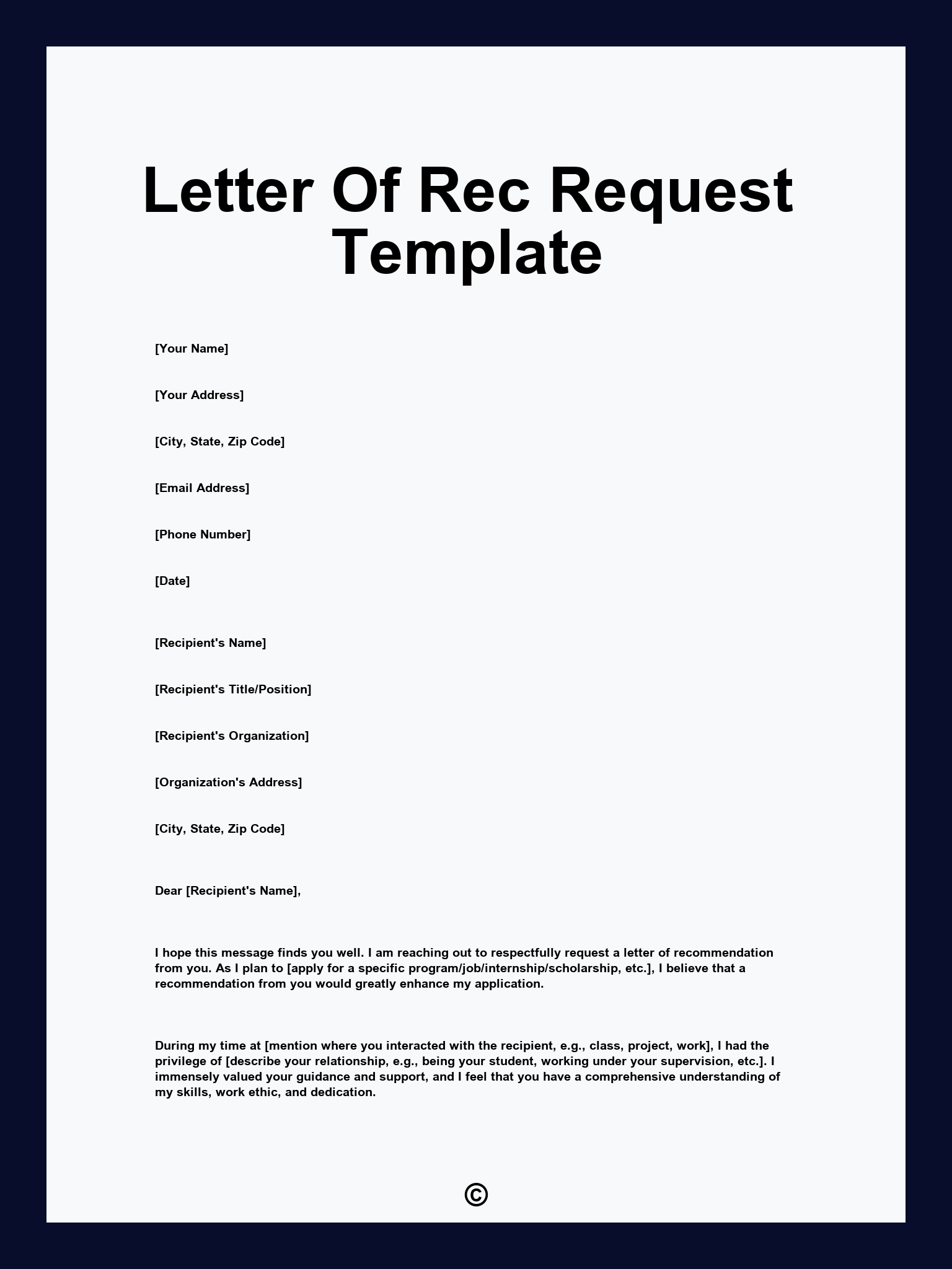 Letter Of Rec Request Template