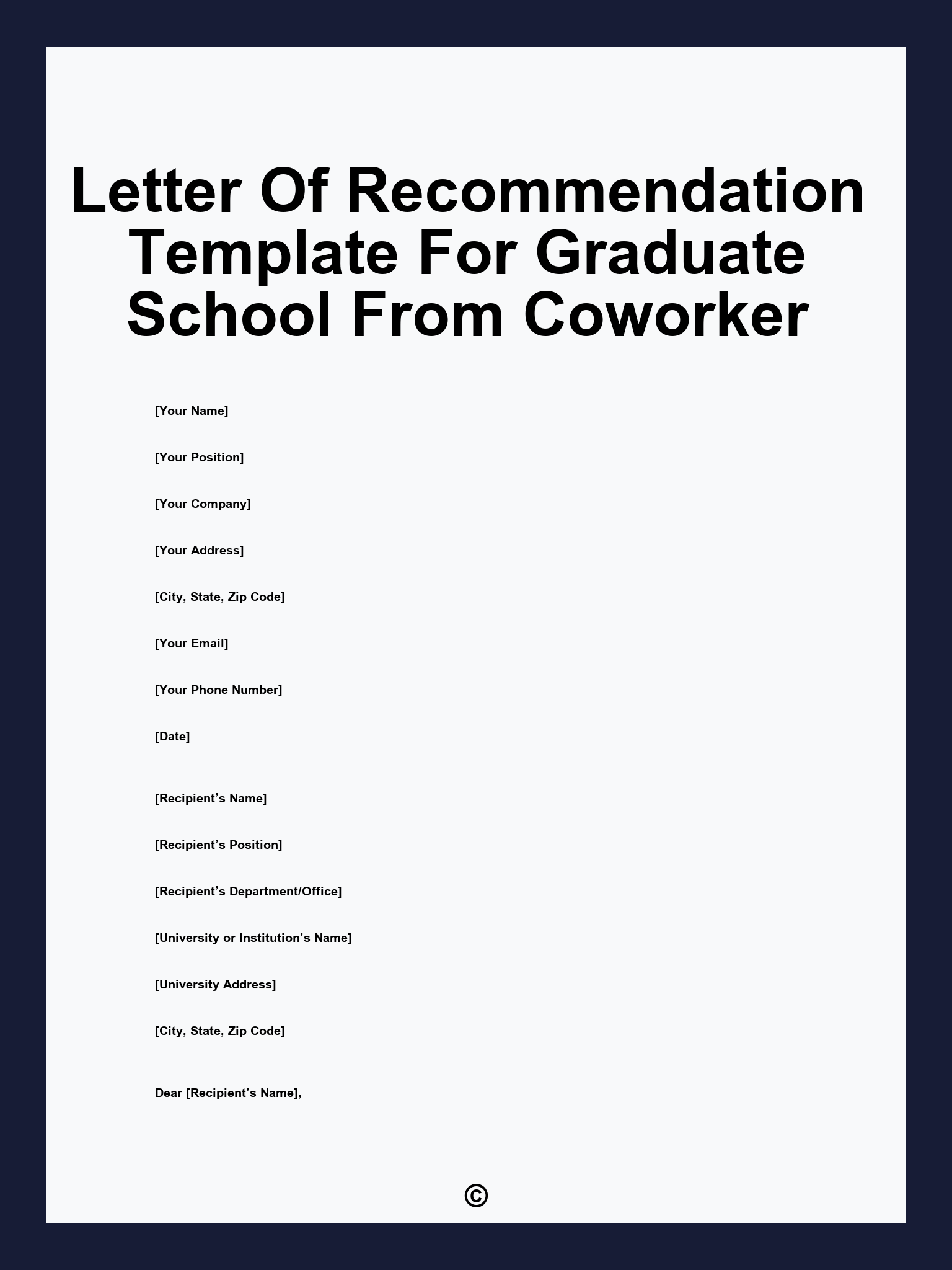 Letter Of Recommendation Template For Graduate School From Coworker