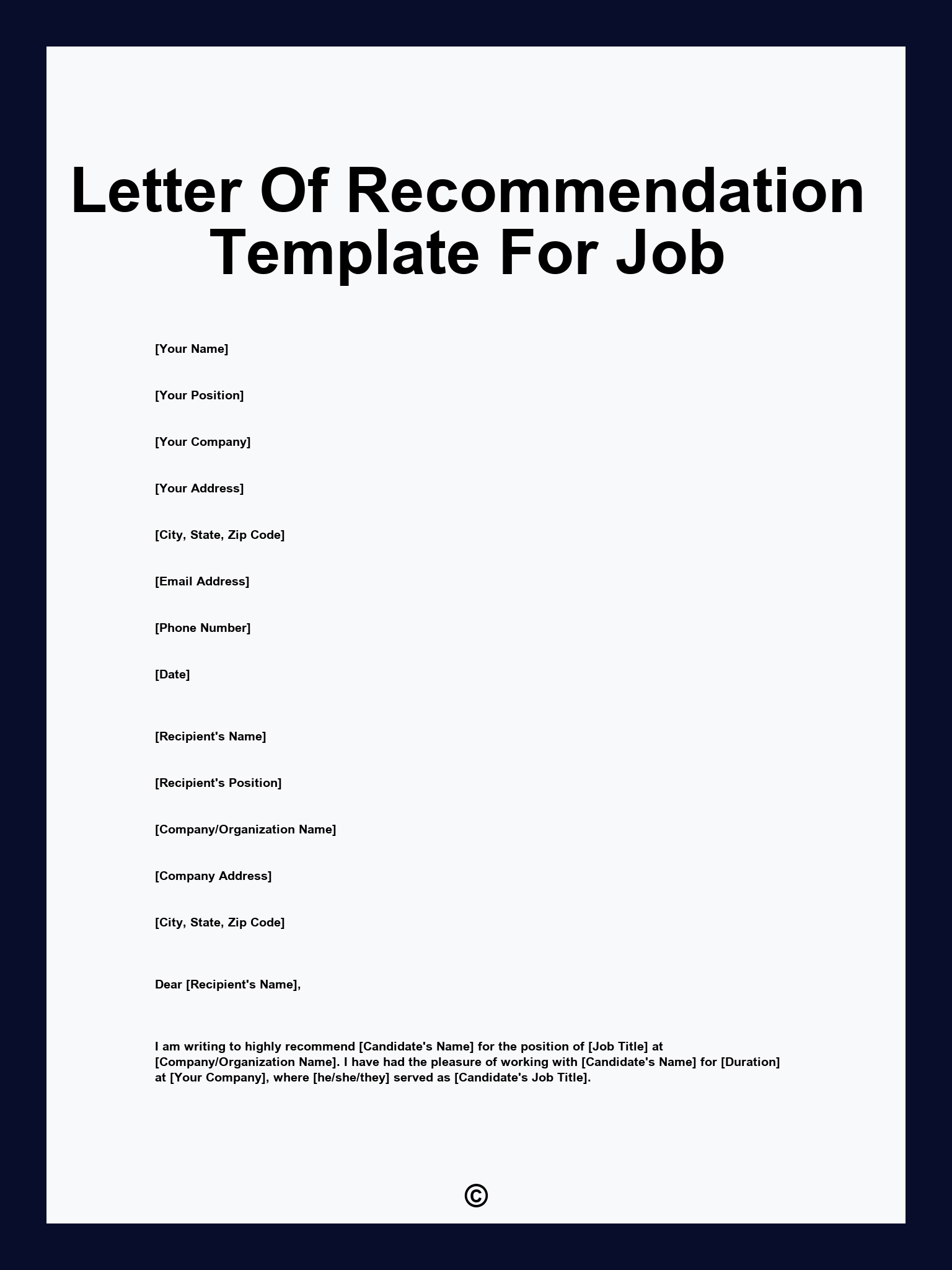 Letter Of Recommendation Template For Job