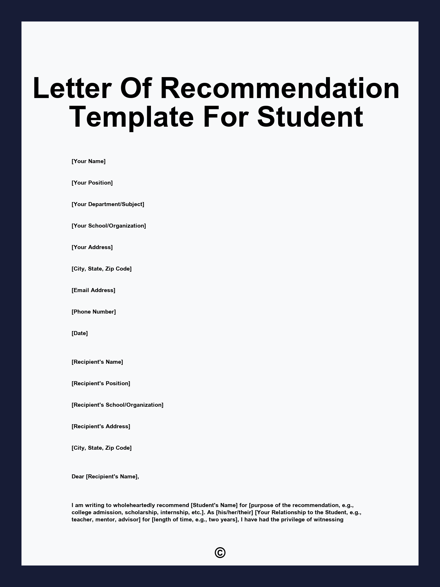 Letter Of Recommendation Template For Student