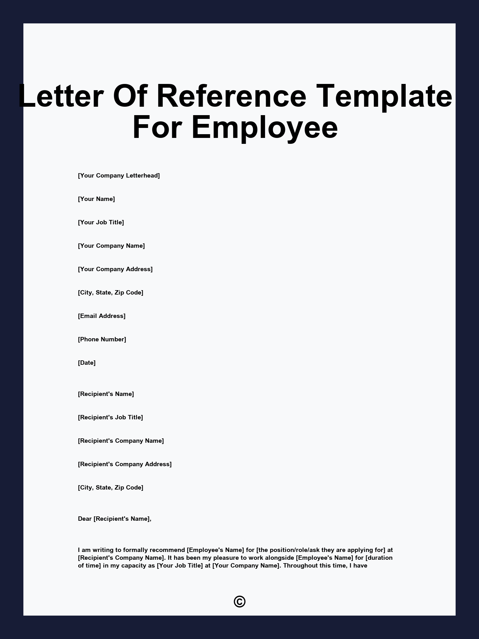 Letter Of Reference Template For Employee