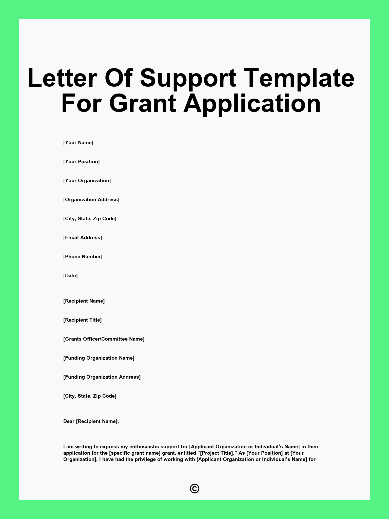 Letter Of Support Template For Grant Application