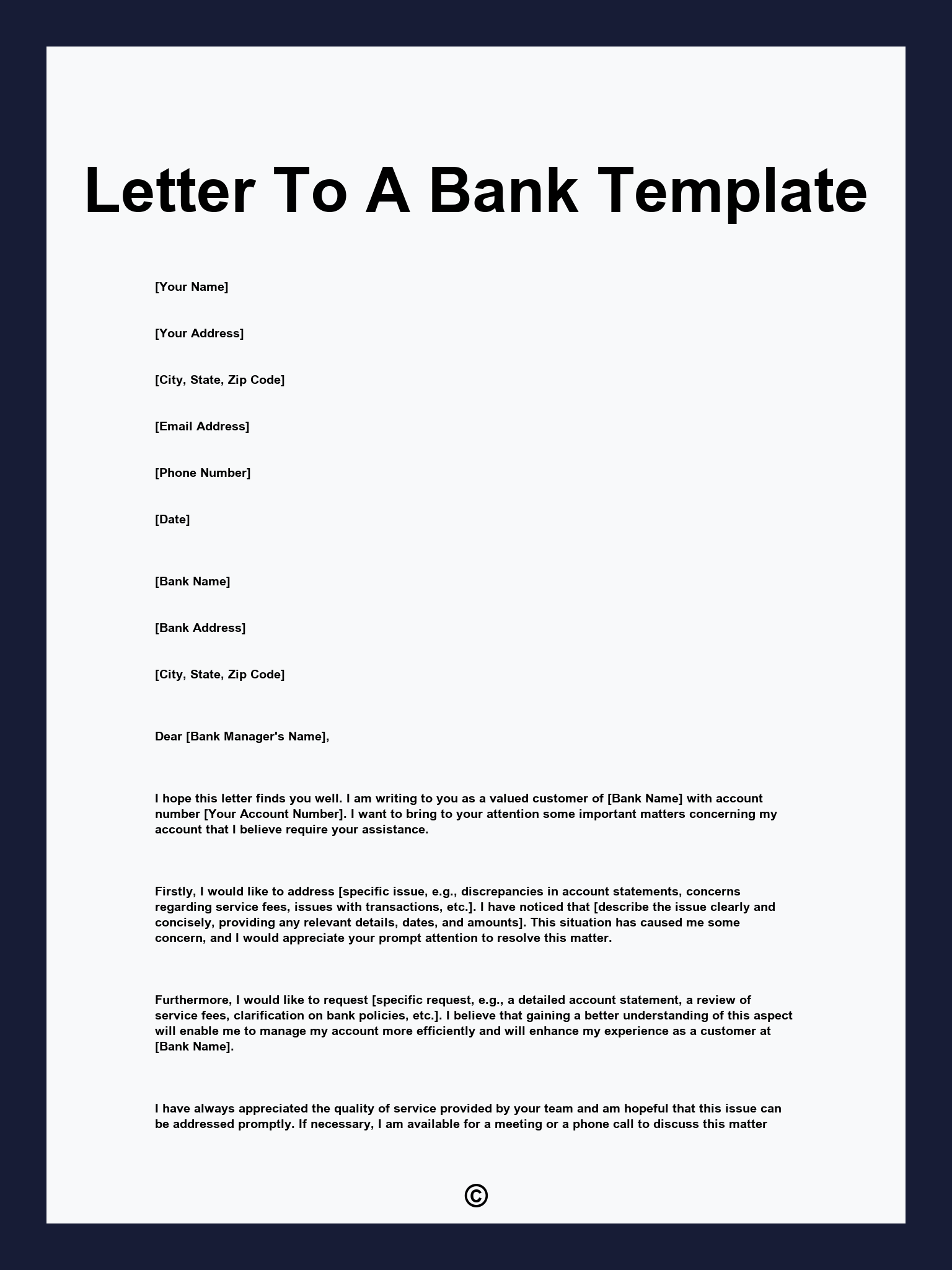 Letter To A Bank Template