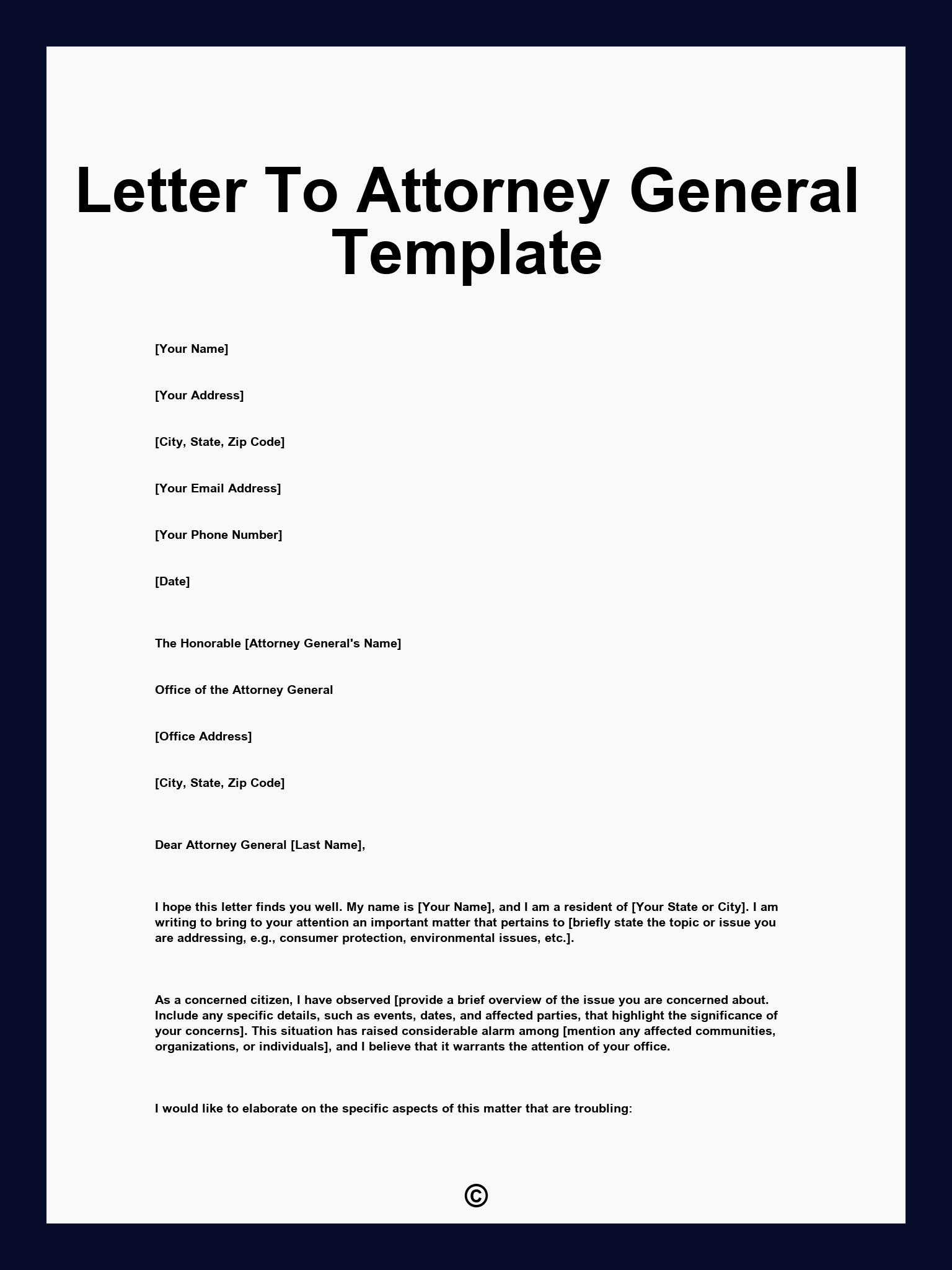 Letter To Attorney General Template