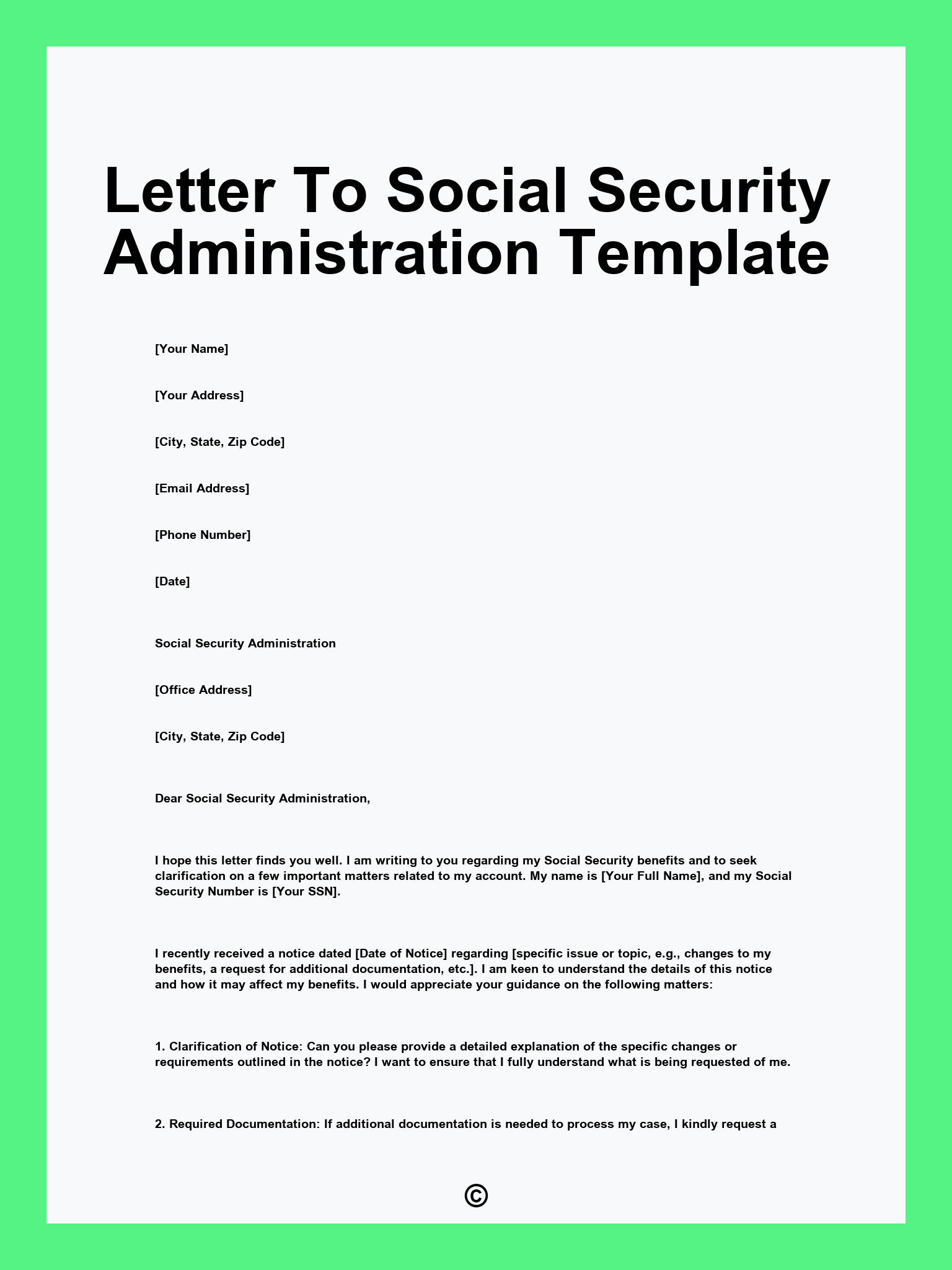 Letter To Social Security Administration Template