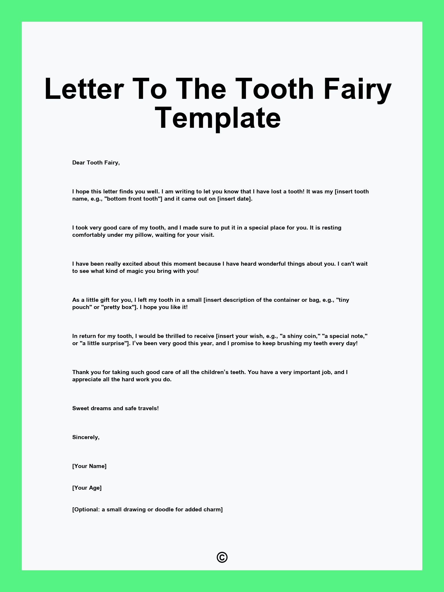 Letter To The Tooth Fairy Template
