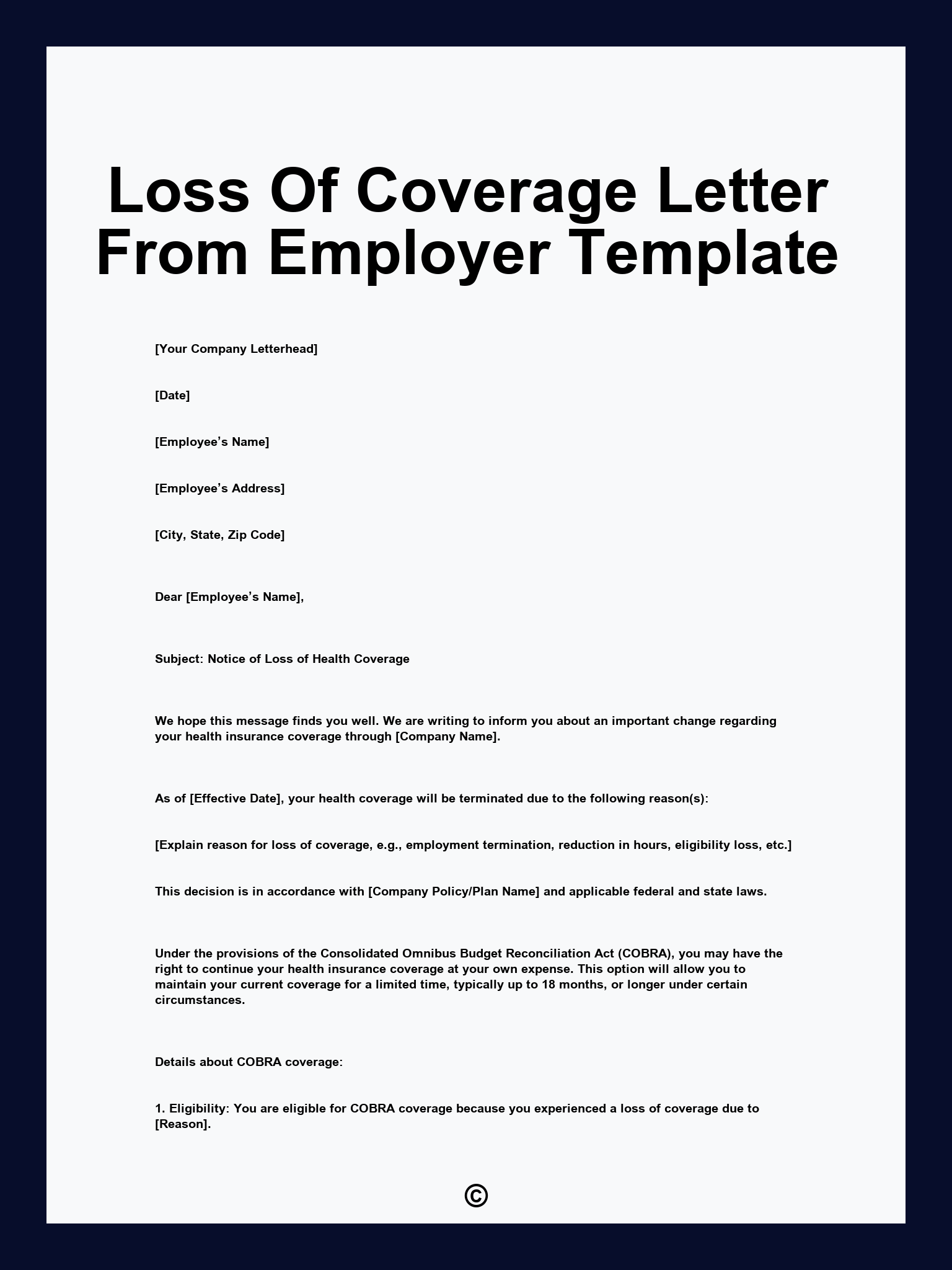 Loss Of Coverage Letter From Employer Template