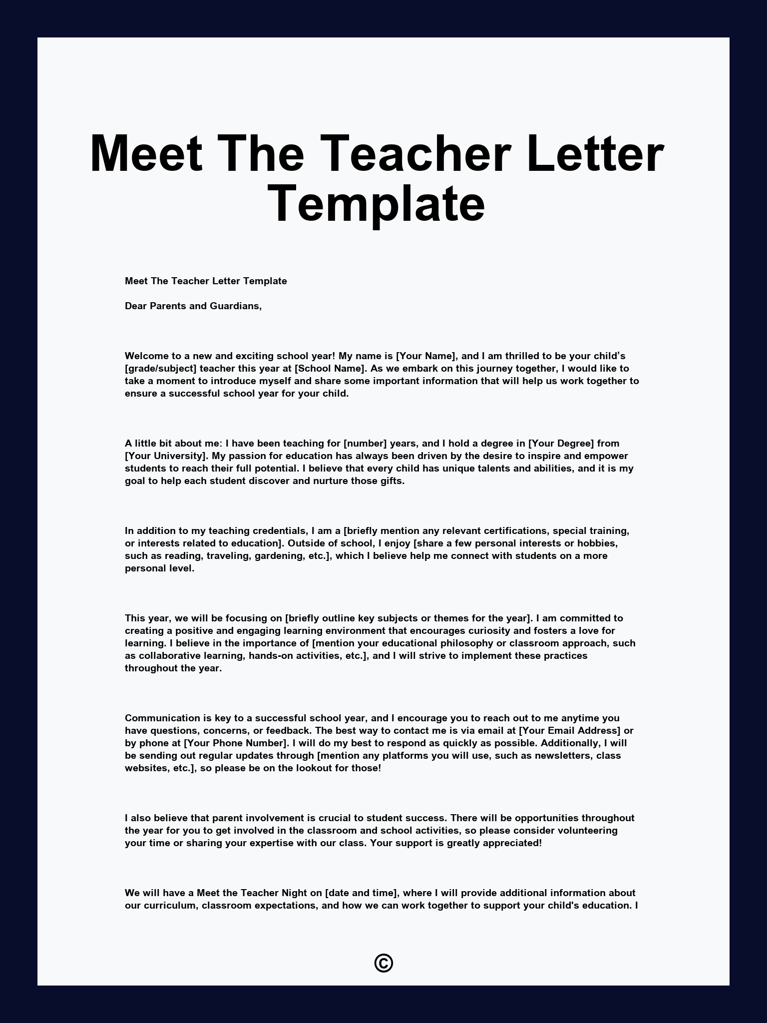 Meet The Teacher Letter Template