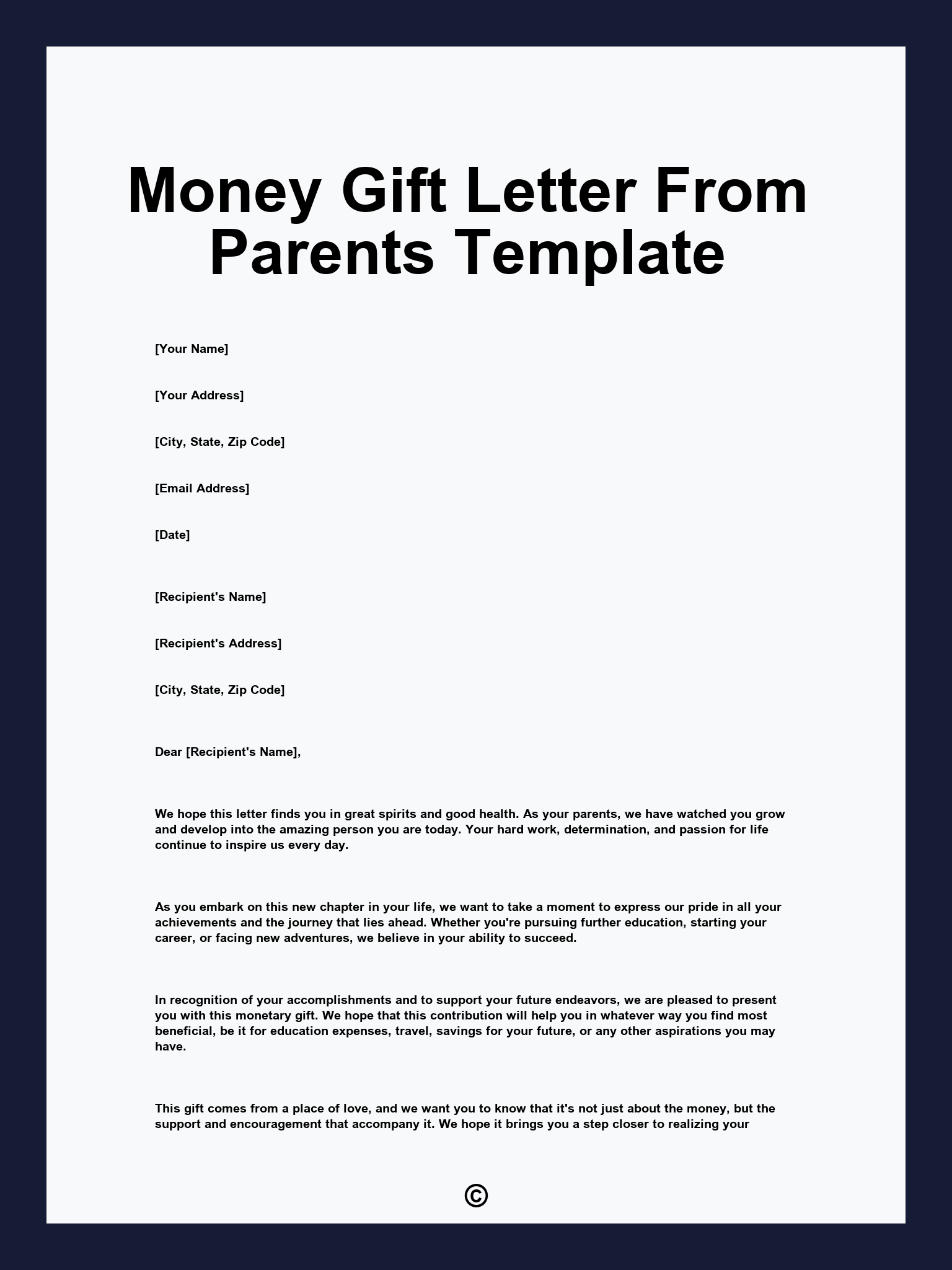 Money Gift Letter From Parents Template