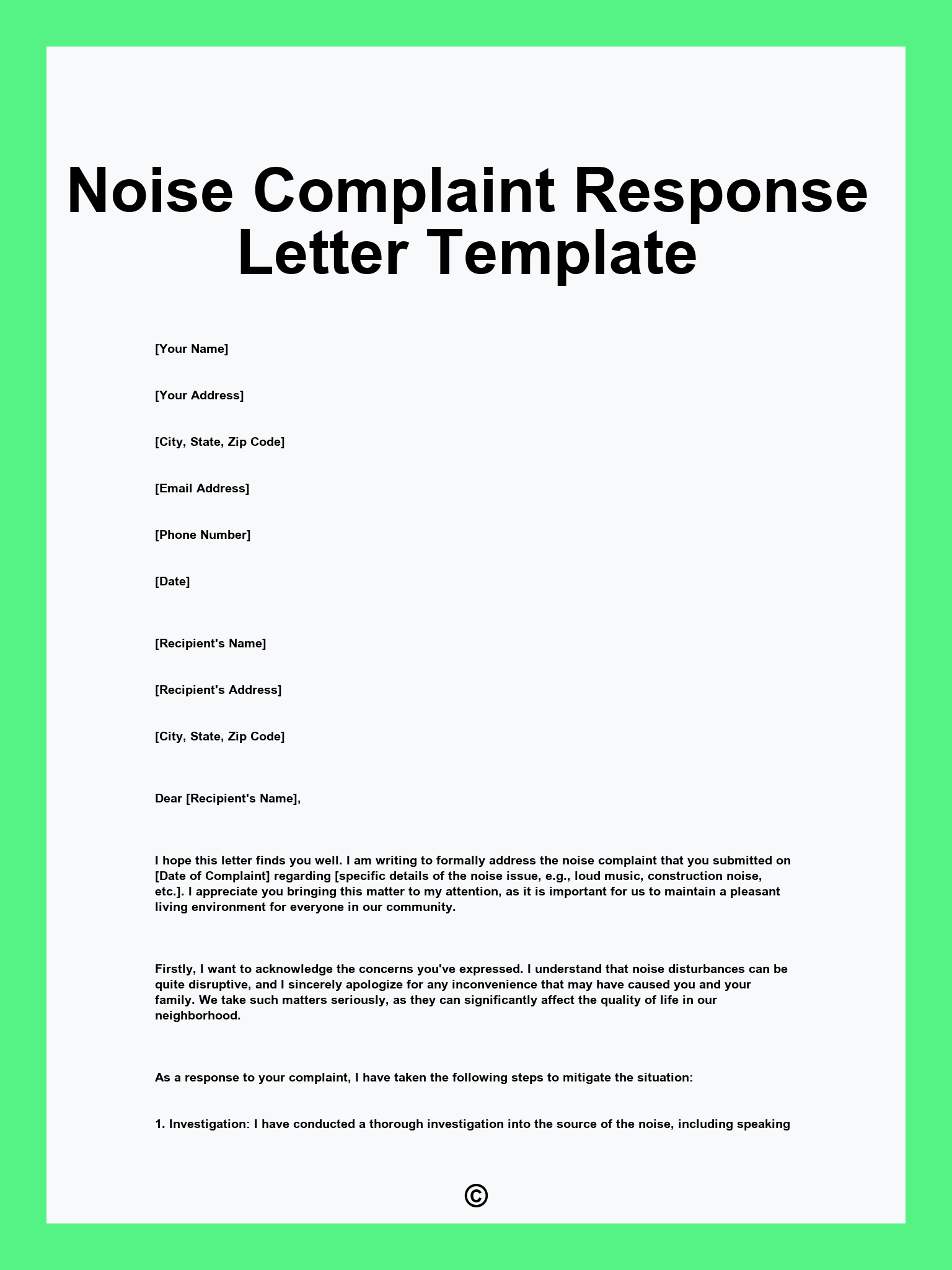 Noise Complaint Response Letter Template