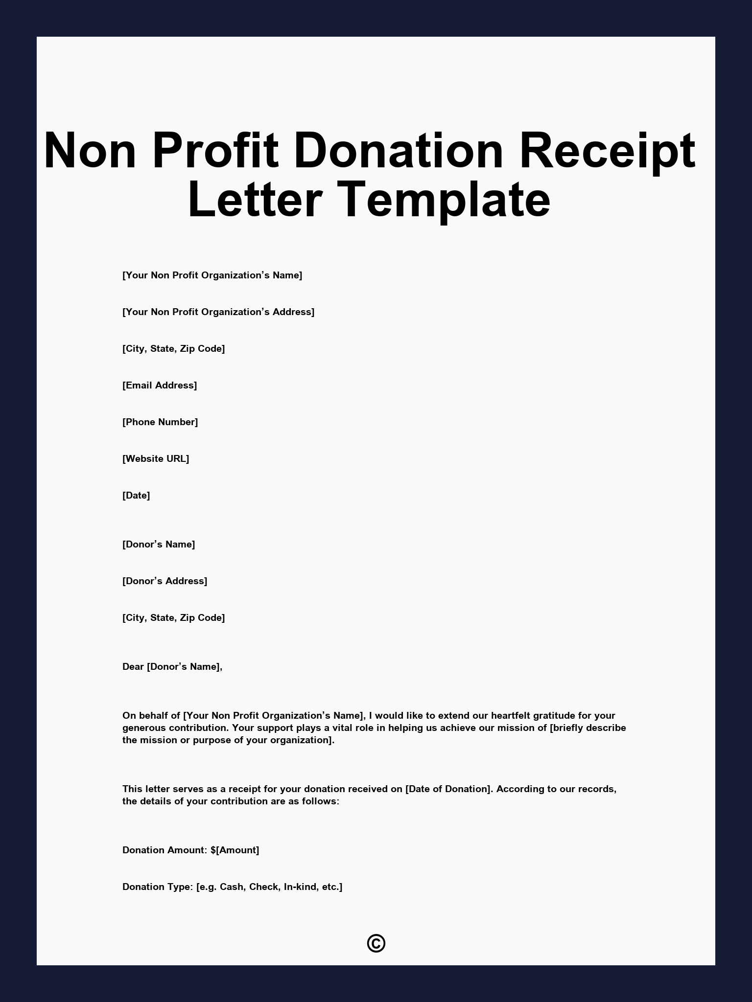 Non Profit Donation Receipt Letter Template