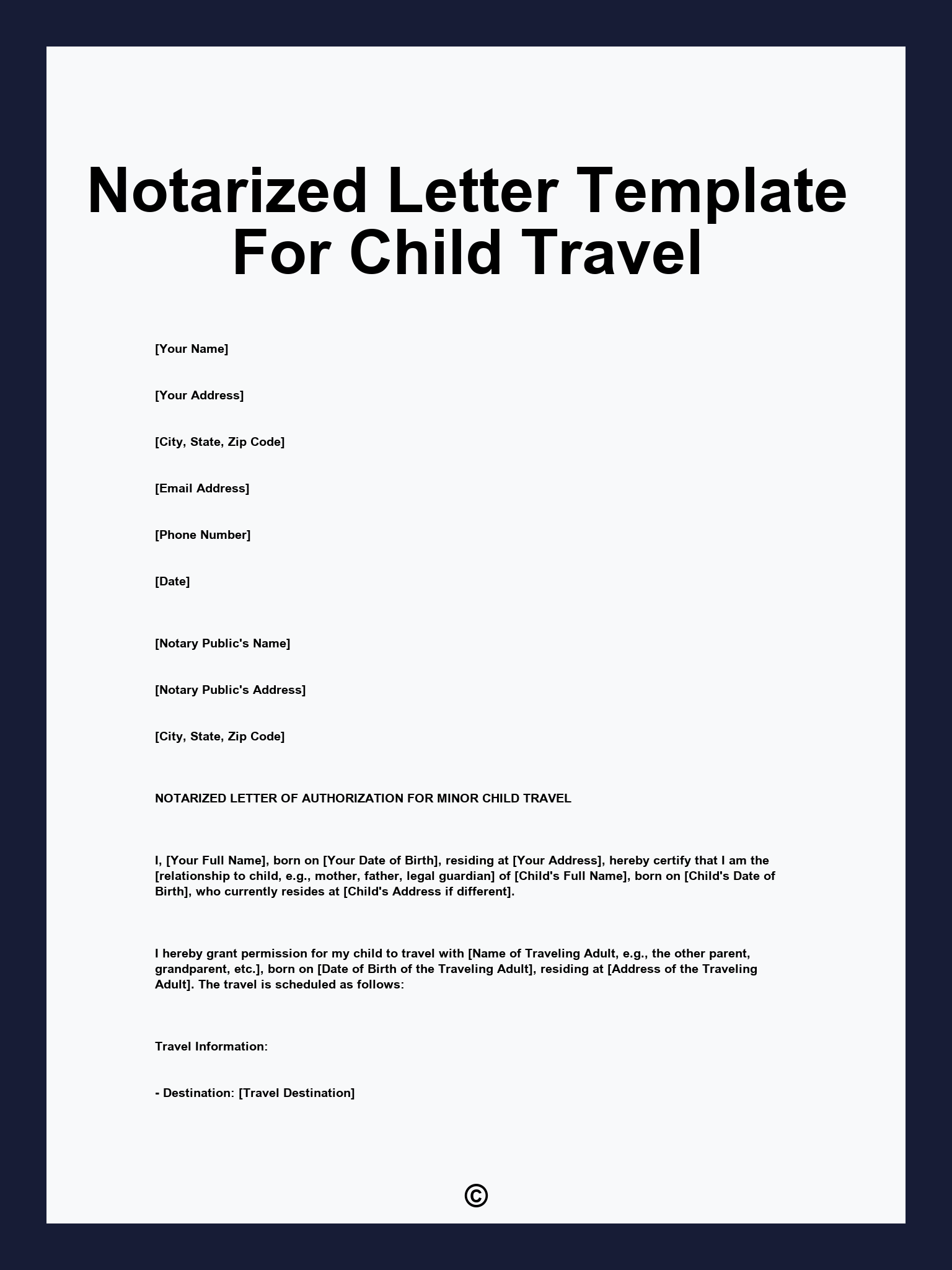Notarized Letter Template For Child Travel