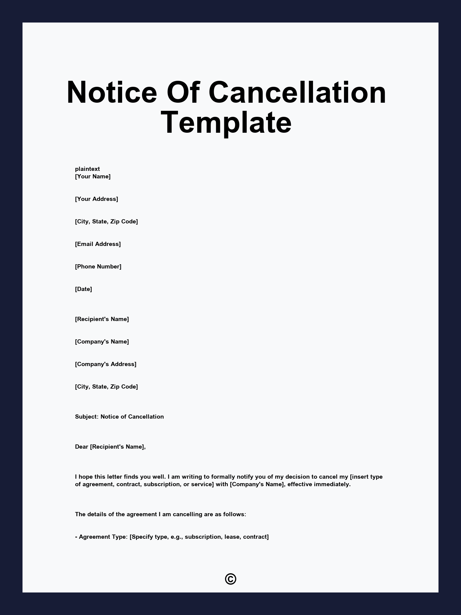Notice Of Cancellation Template