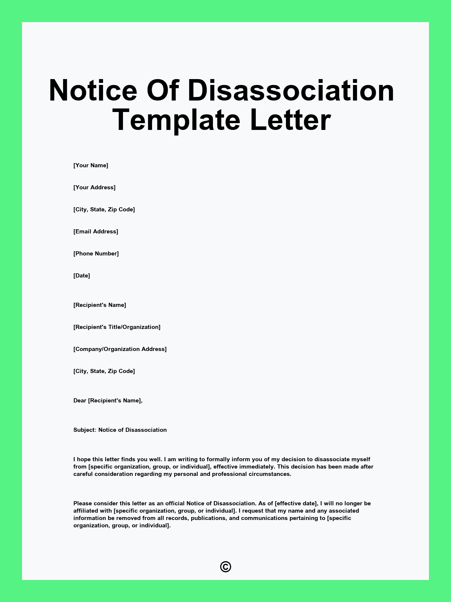 Notice Of Disassociation Template Letter
