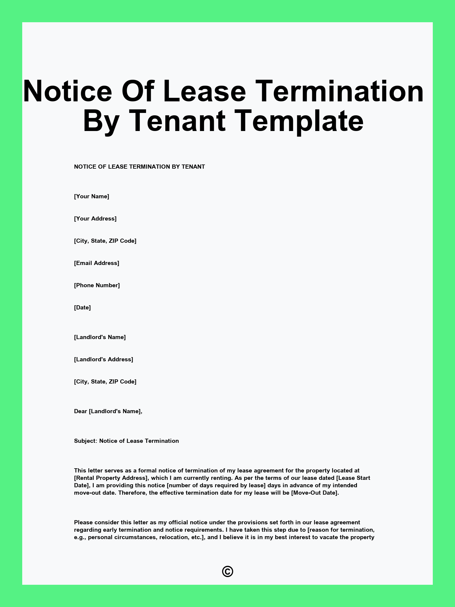 Notice Of Lease Termination By Tenant Template