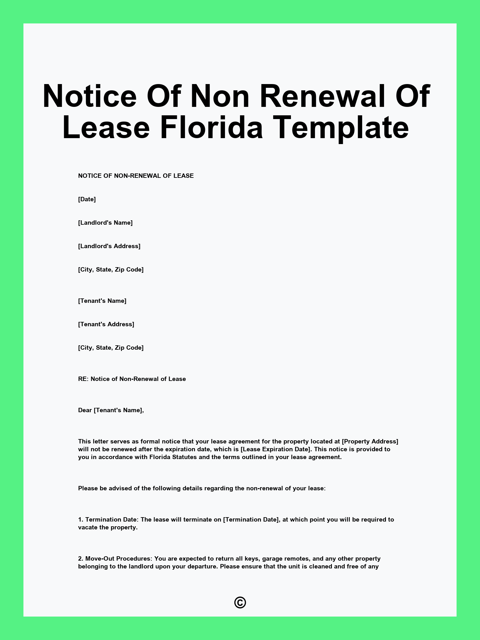 Notice Of Non Renewal Of Lease Florida Template