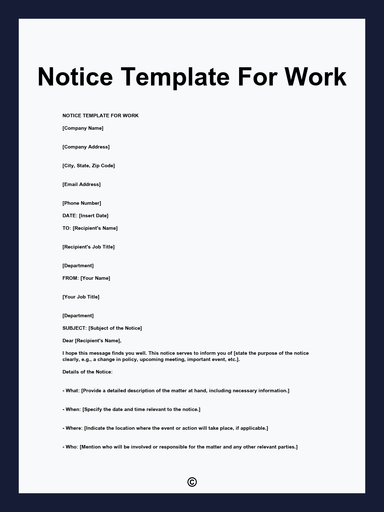 Notice Template For Work