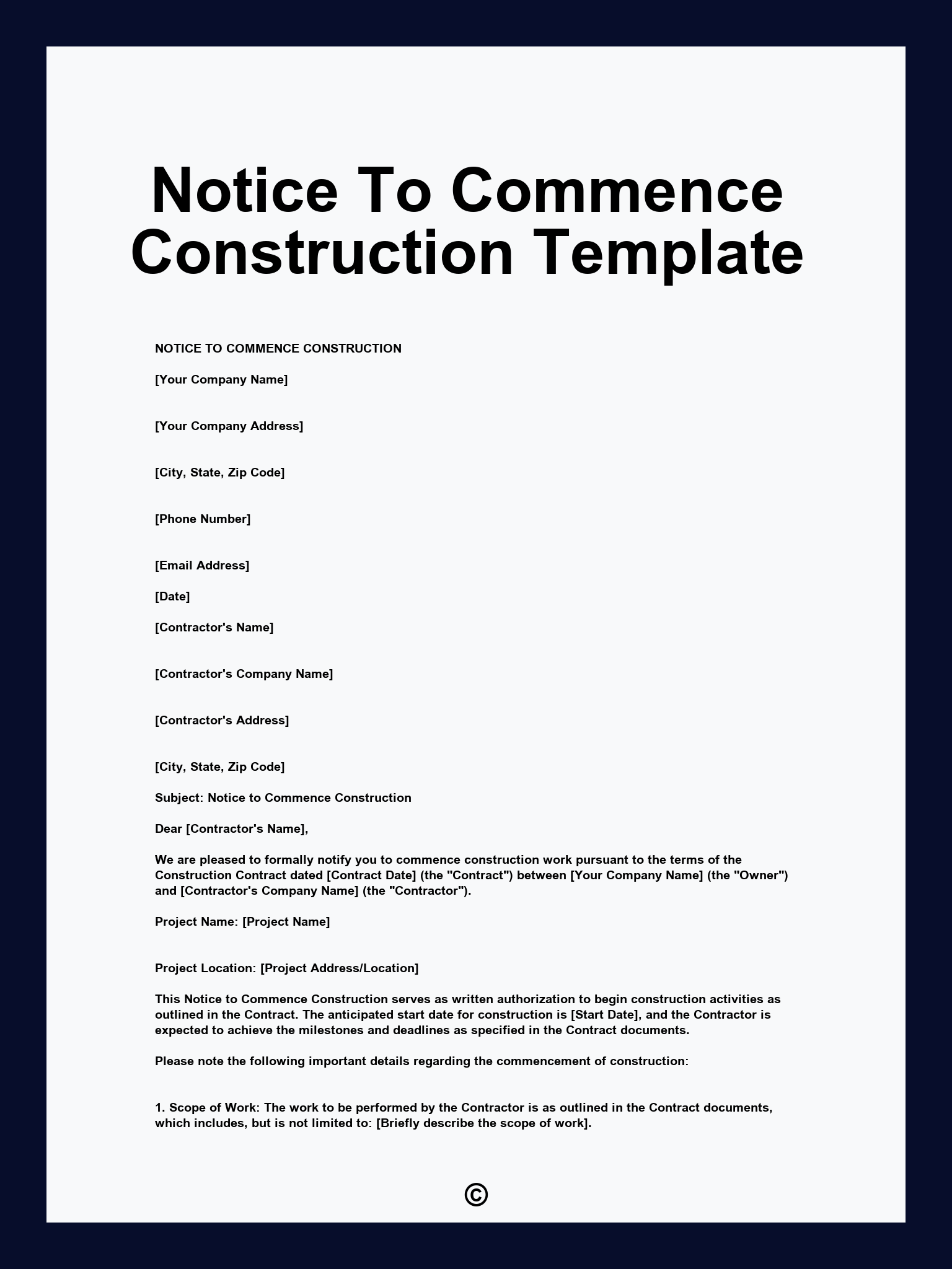 Notice To Commence Construction Template