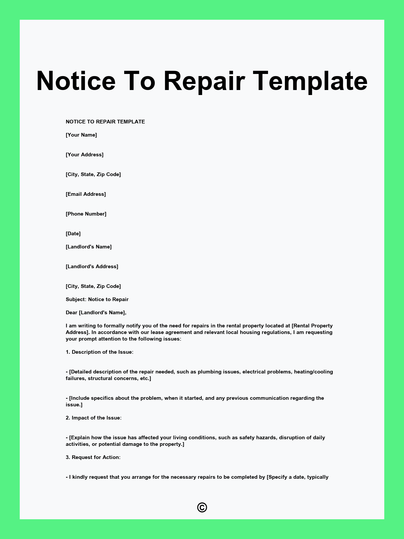 Notice To Repair Template