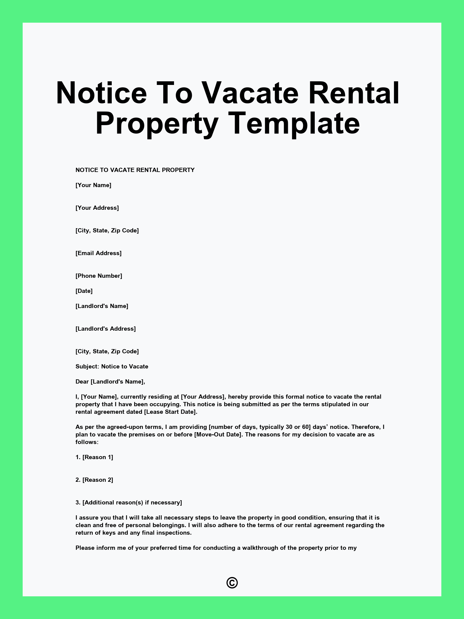 Notice To Vacate Rental Property Template