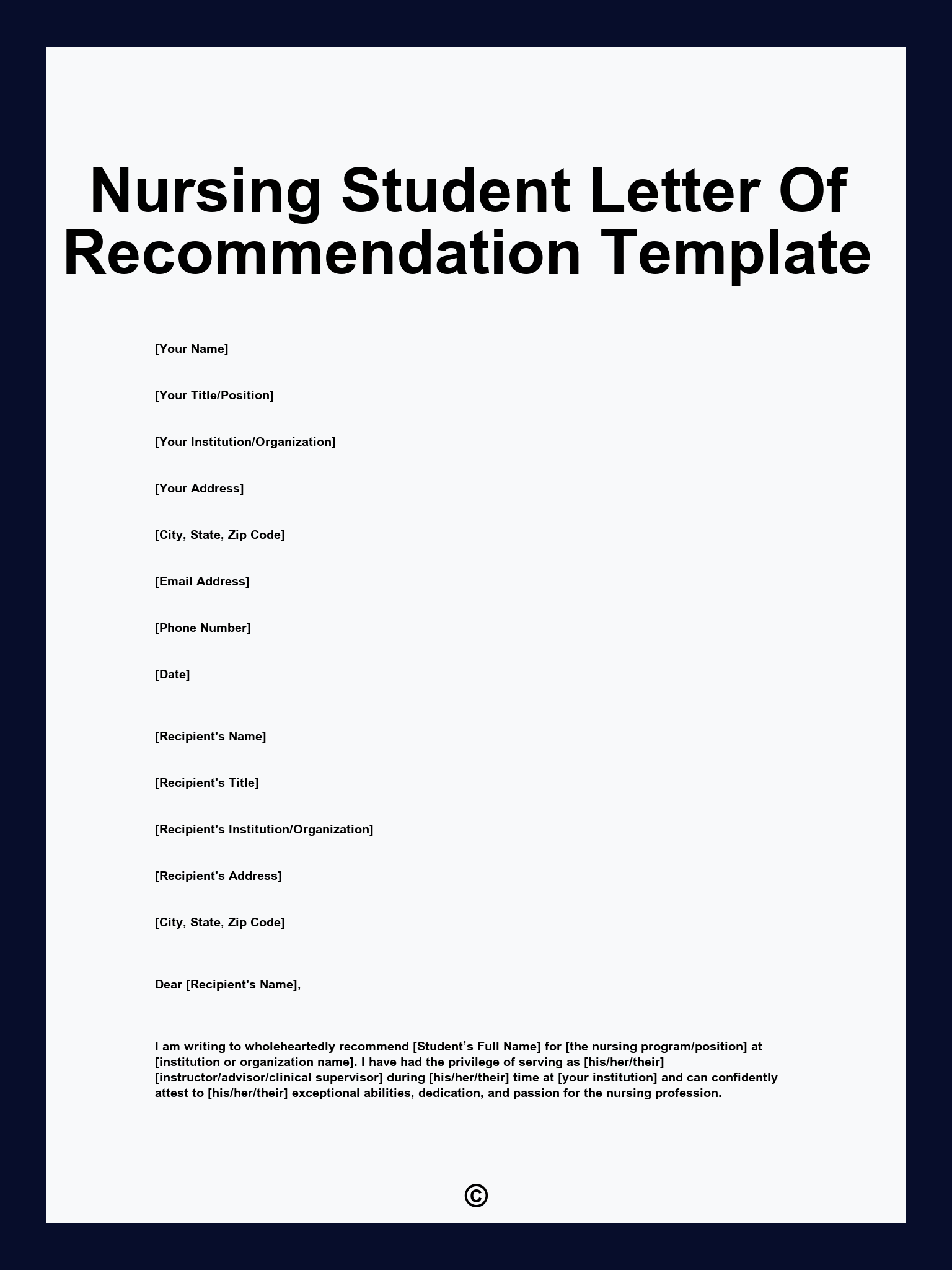 Nursing Student Letter Of Recommendation Template