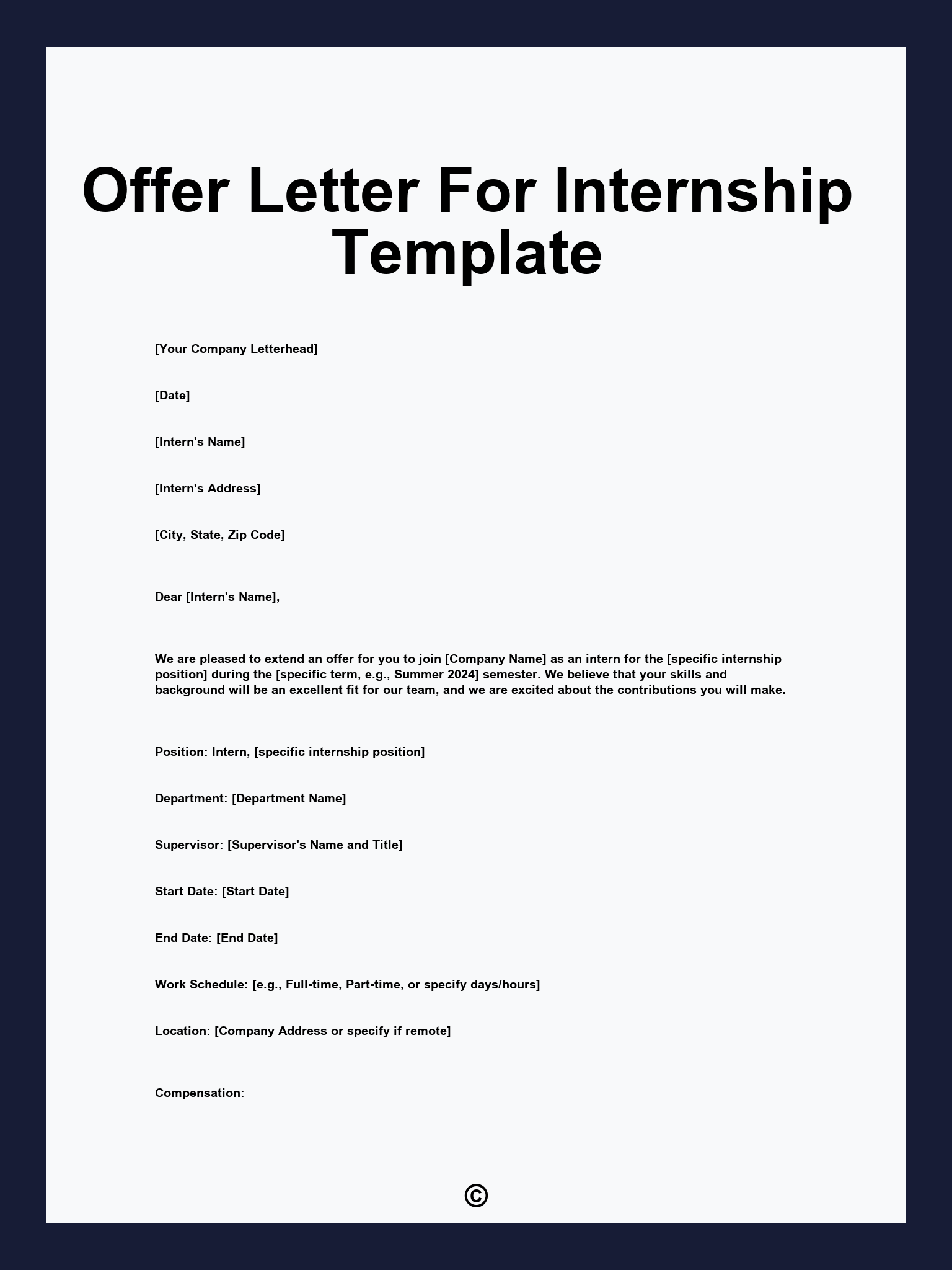 Offer Letter For Internship Template