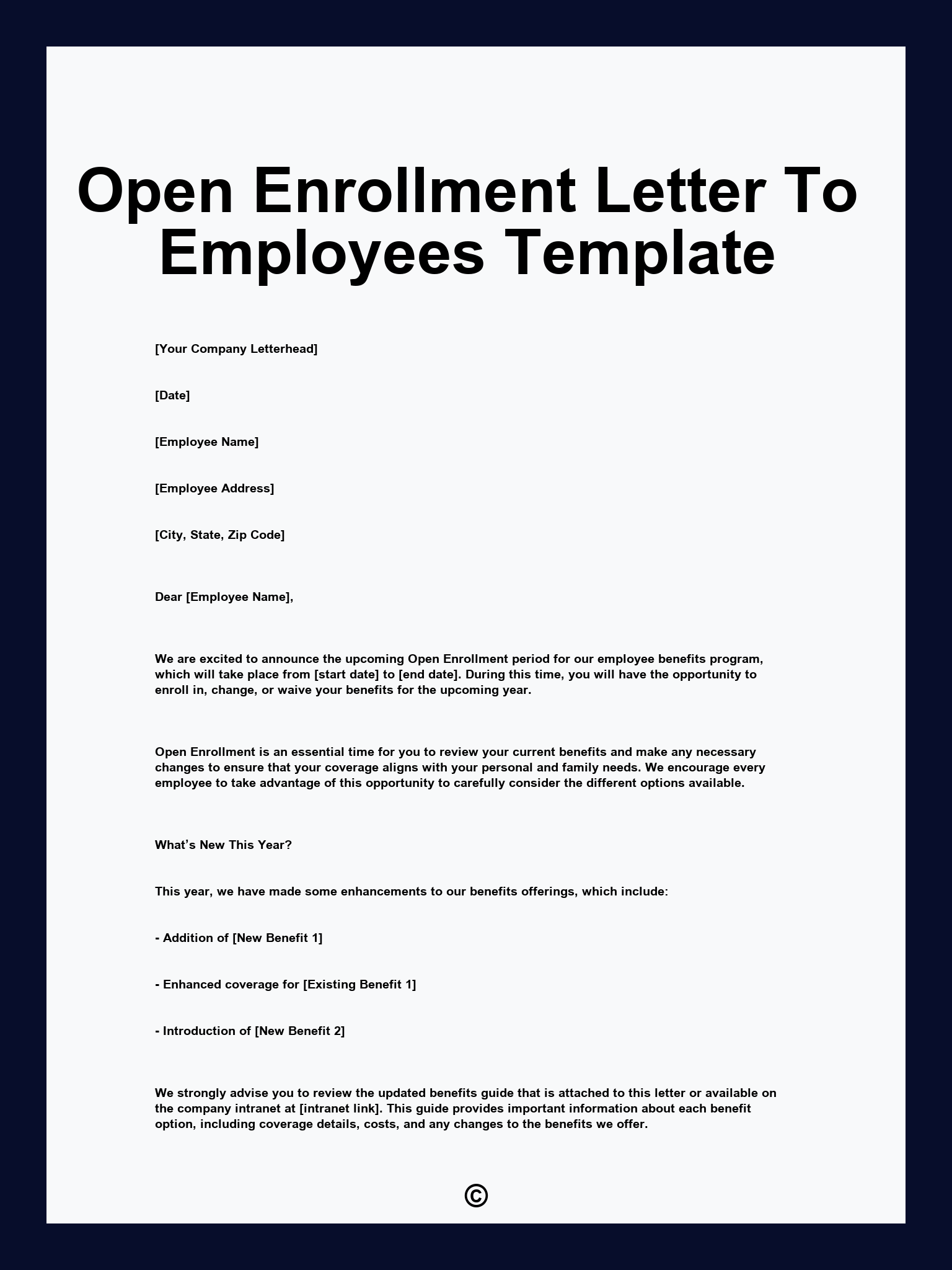 Open Enrollment Letter To Employees Template