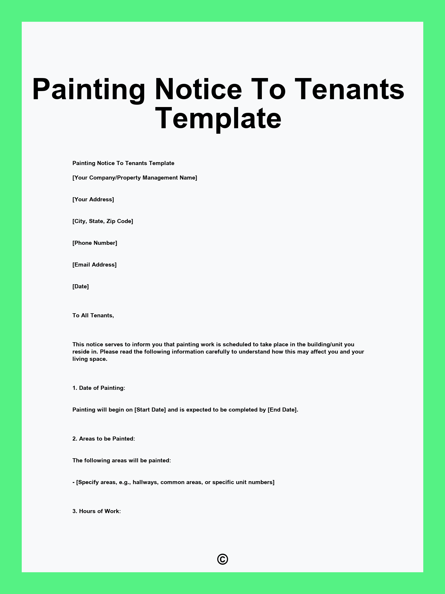 Painting Notice To Tenants Template