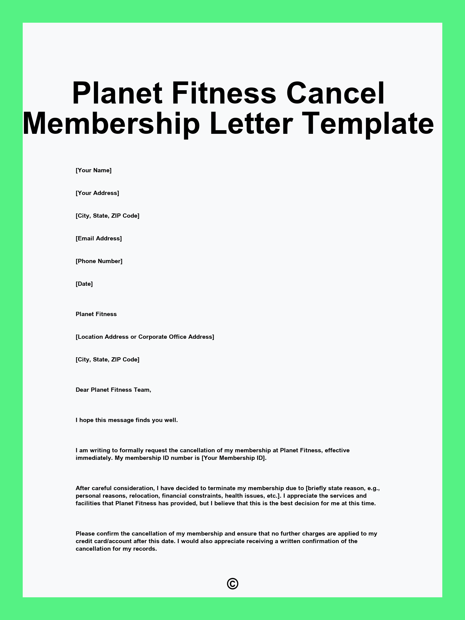 Planet Fitness Cancel Membership Letter Template