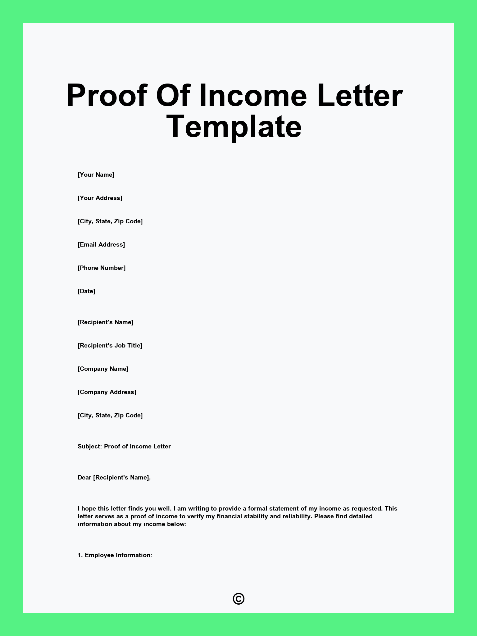 Proof Of Income Letter Template