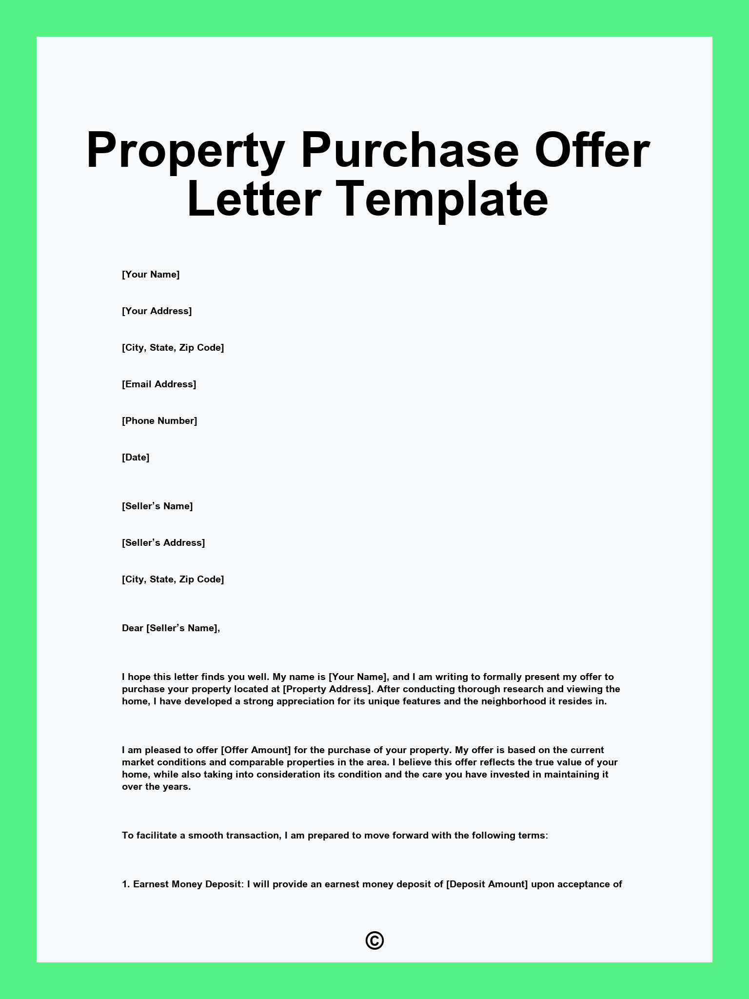 Property Purchase Offer Letter Template