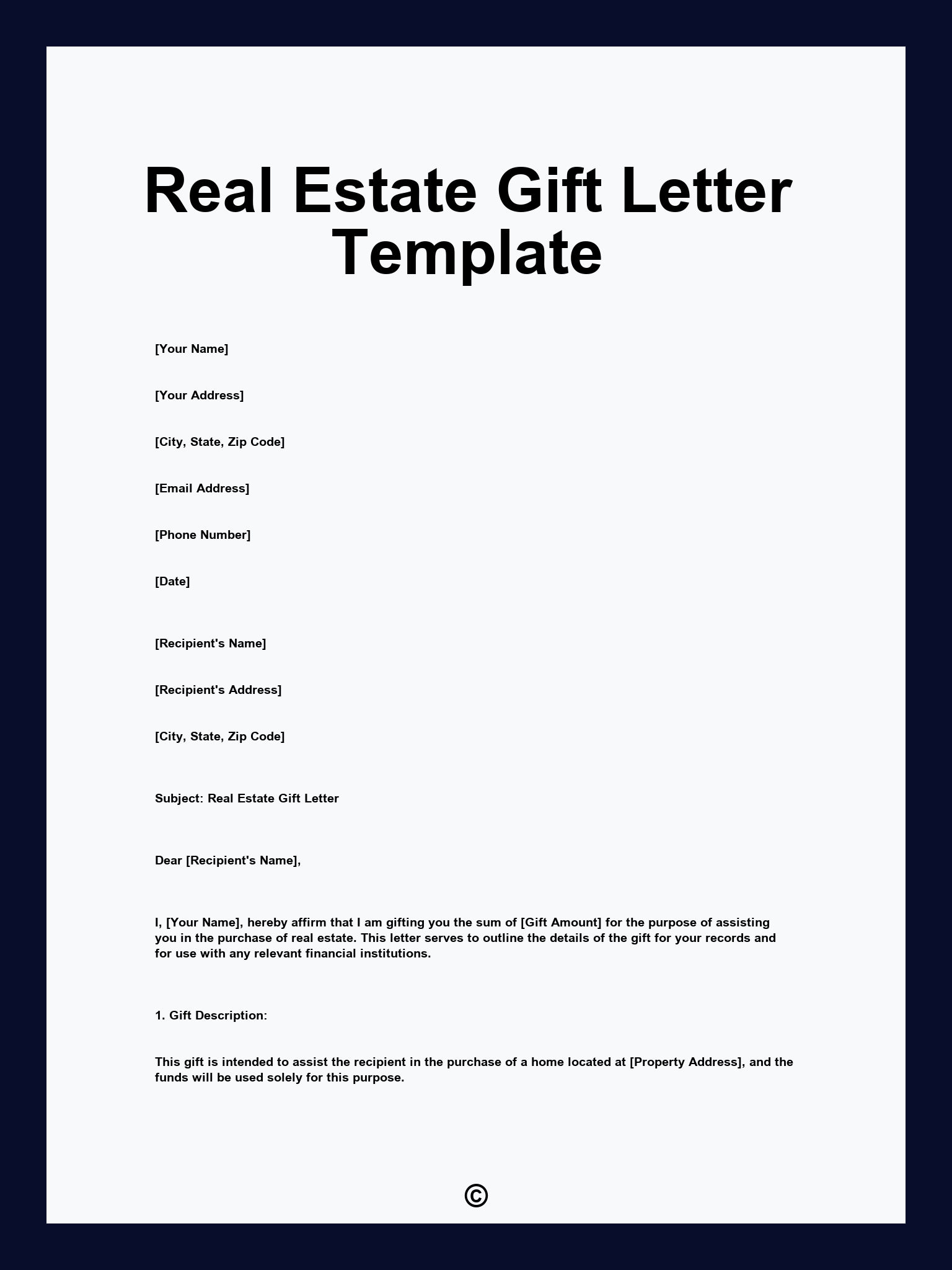 Real Estate Gift Letter Template