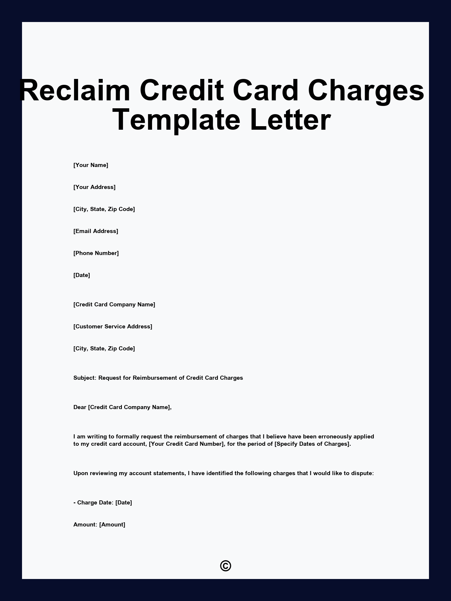 Reclaim Credit Card Charges Template Letter