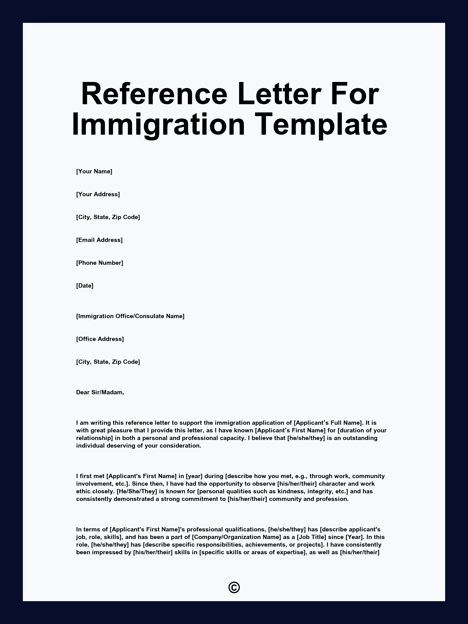 Reference Letter For Immigration Template