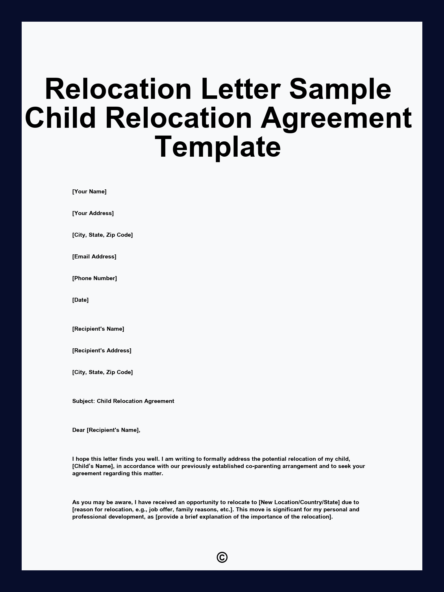 Relocation Letter Sample Child Relocation Agreement Template