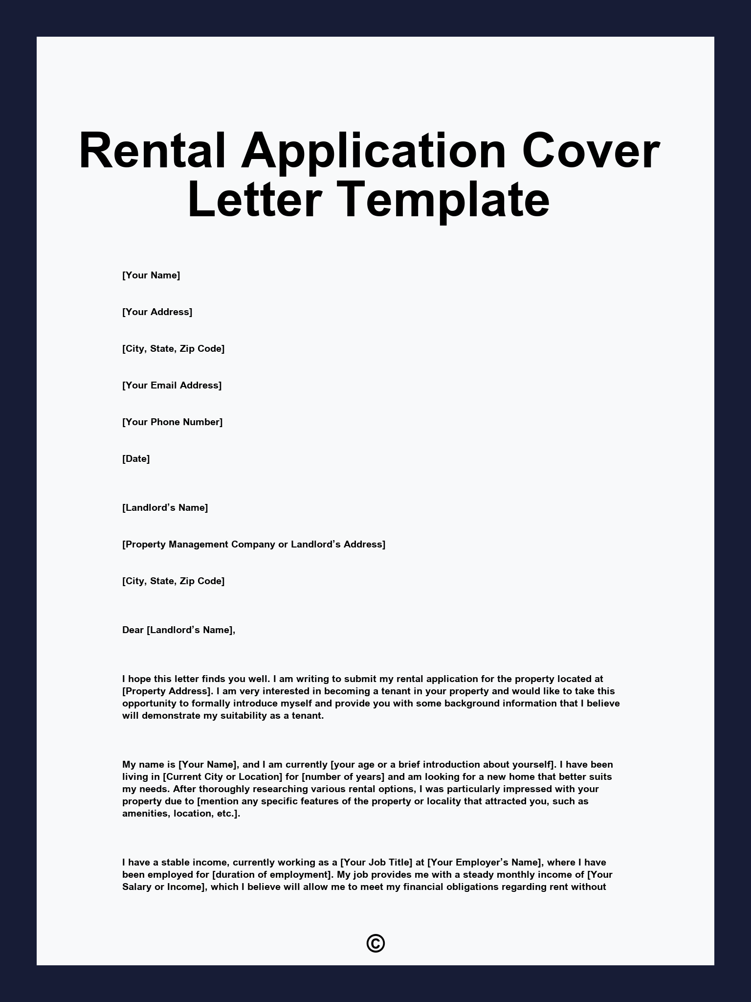 Rental Application Cover Letter Template