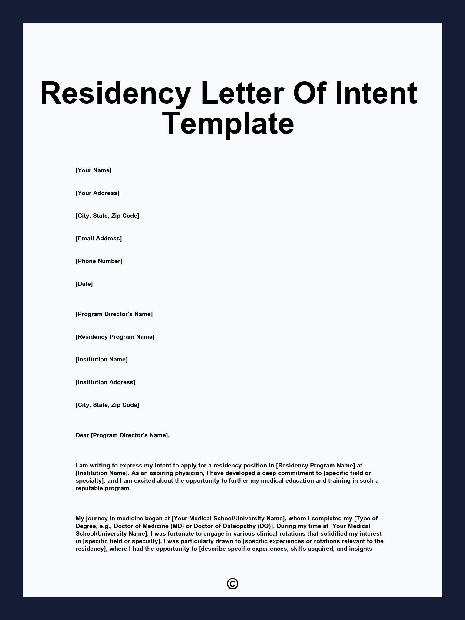 Residency Letter Of Intent Template