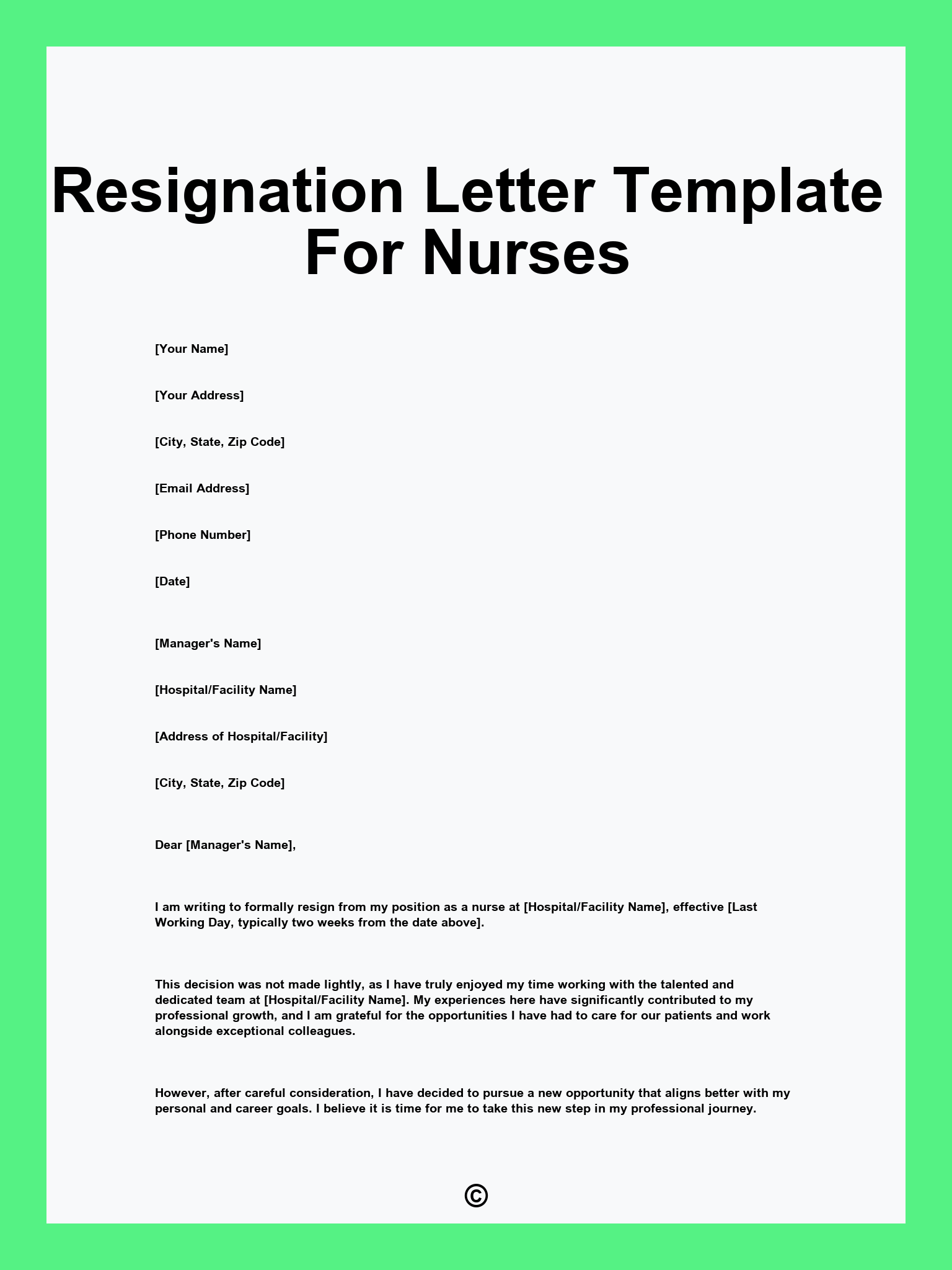 Resignation Letter Template For Nurses