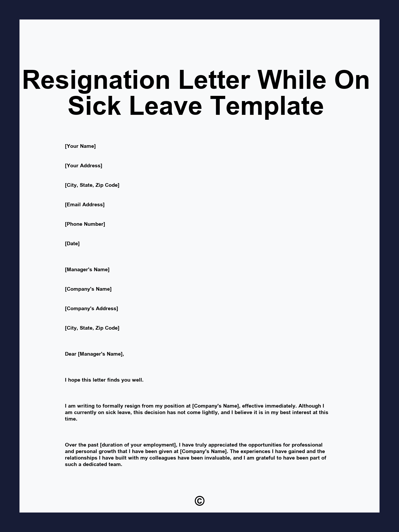 Resignation Letter While On Sick Leave Template